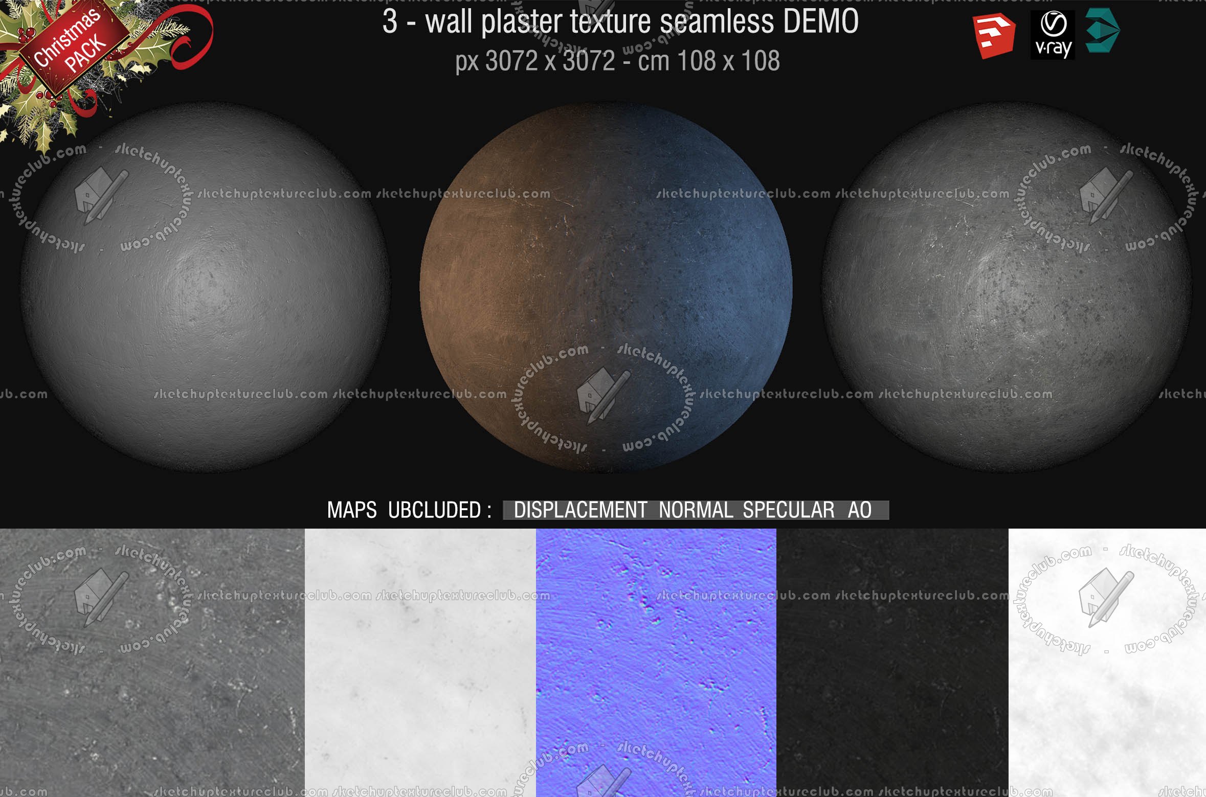 Free textures package Christmas 2018 00052 - 9 wall plaster texture seamless + maps DEMO