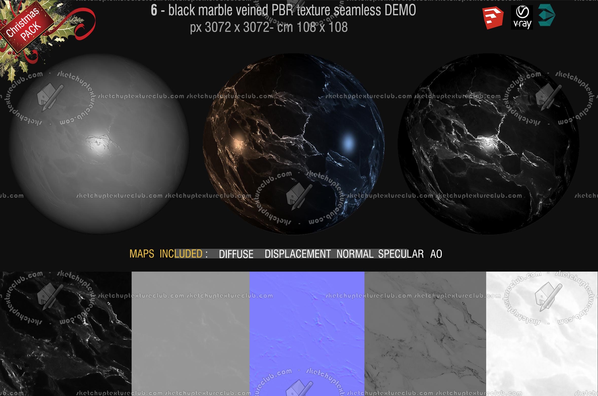 Free PBR textures package Christmas 2019 00055 - 6_black marble veined PBR texture DEMO