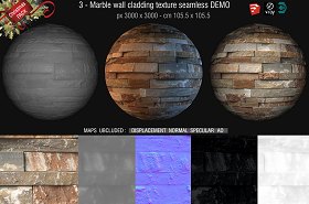 Free textures package Christmas 2018 00052 - 6 marble wall cladding texture seamless + maps DEMO