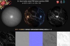 Free PBR textures package Christmas 2019 00055 - 6_black marble veined PBR texture DEMO