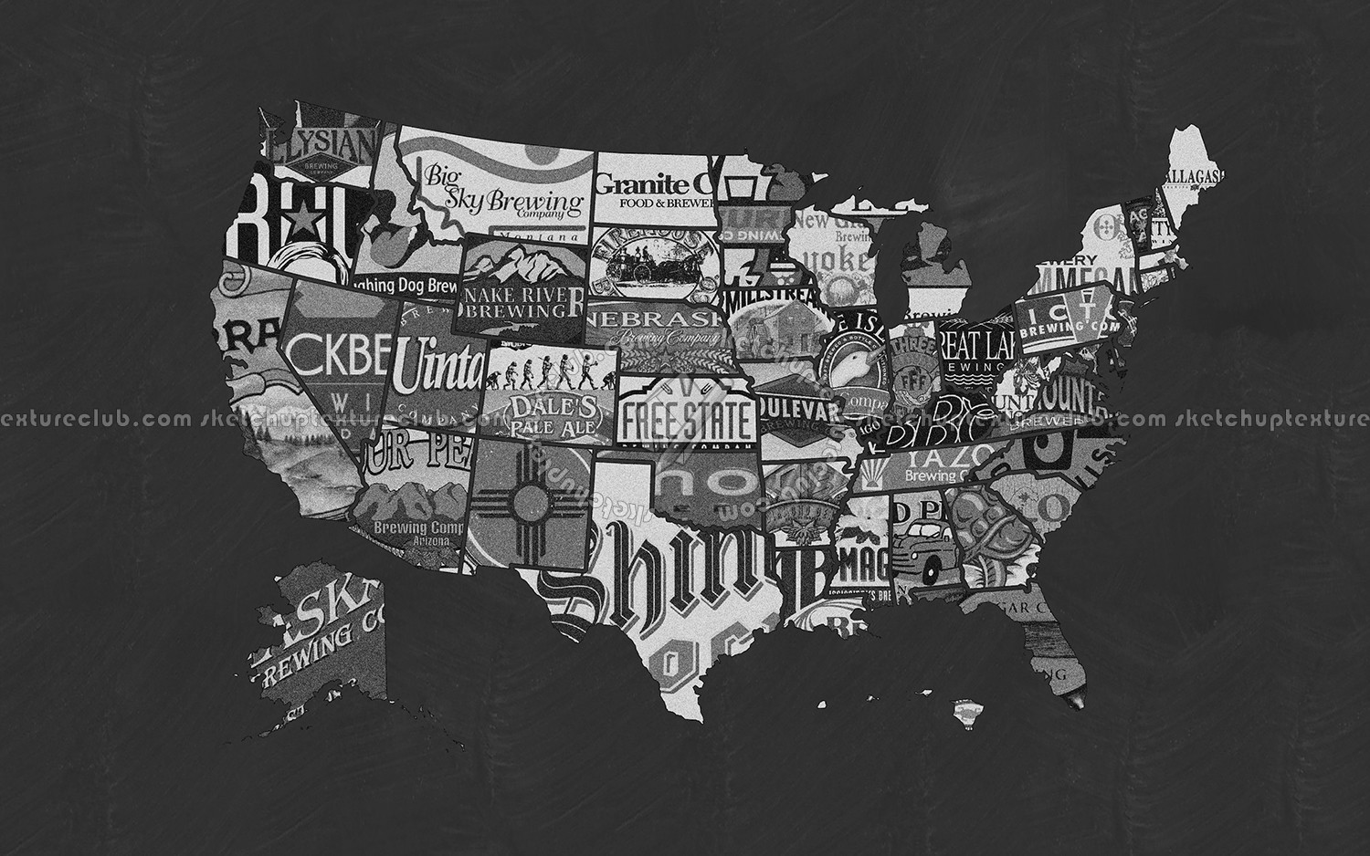 Textures - ARCHITECTURE - DECORATIVE PANELS - World maps - Chalkboard maps - Chalkboard interior decorative world map 03093