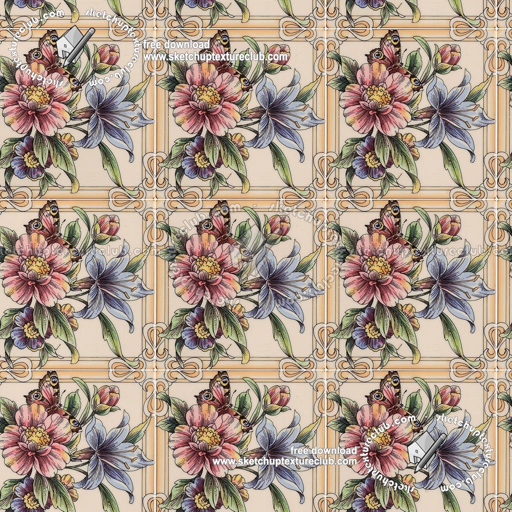 Textures - ARCHITECTURE - TILES INTERIOR - Ornate tiles - Floral tiles - Ceramic floral tiles texture seamless 19166 (seamless)
