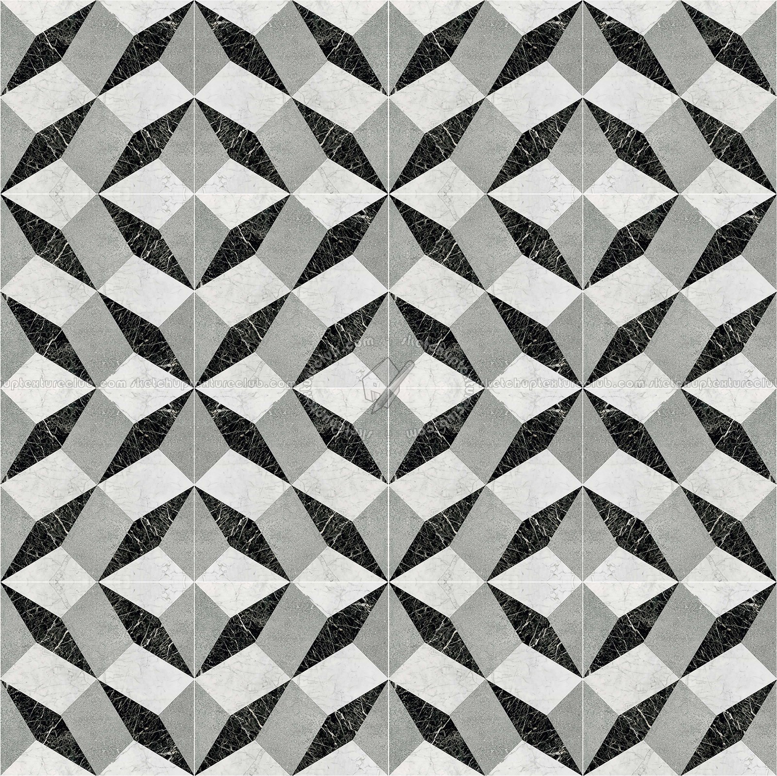 Textures   -   ARCHITECTURE   -   TILES INTERIOR   -   Marble tiles   -   White  - Illusion black white marble floor tile texture seamless 14822 (seamless)