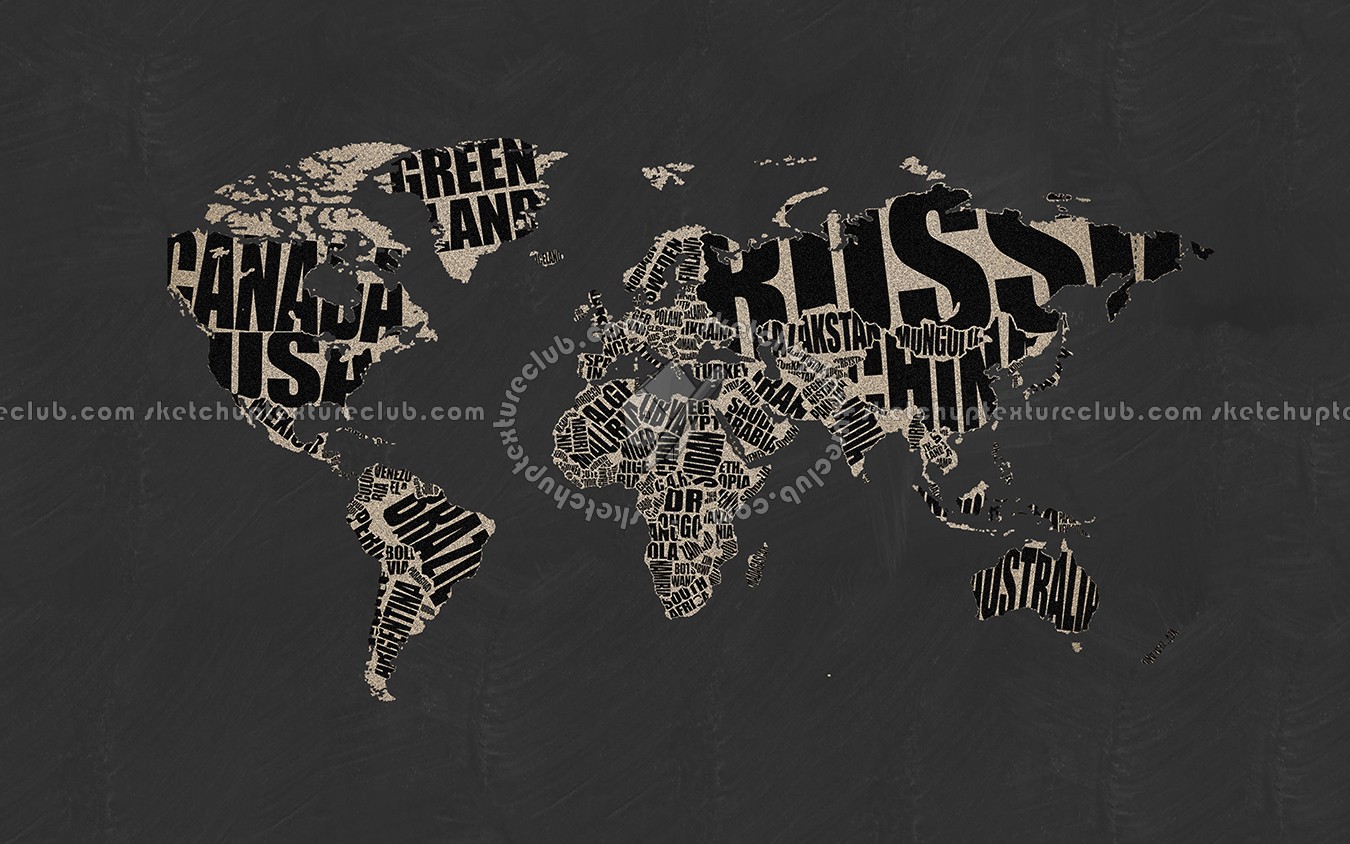 Textures   -   ARCHITECTURE   -   DECORATIVE PANELS   -   World maps   -   Chalkboard maps  - Chalkboard interior decorative world map 03111