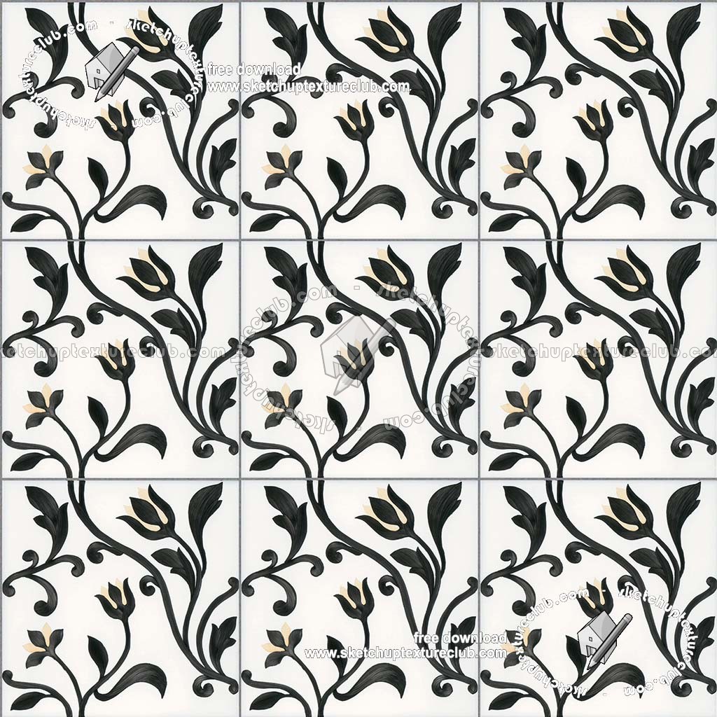 Textures   -   ARCHITECTURE   -   TILES INTERIOR   -   Ornate tiles   -   Floral tiles  - Ceramic black floral tiles texture seamless 19187 (seamless)