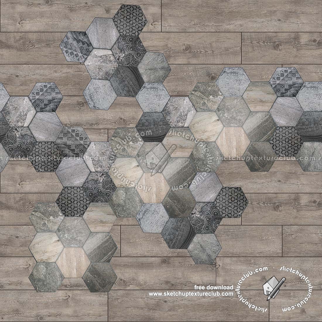 Hexagonal mixed tiles textures seamless