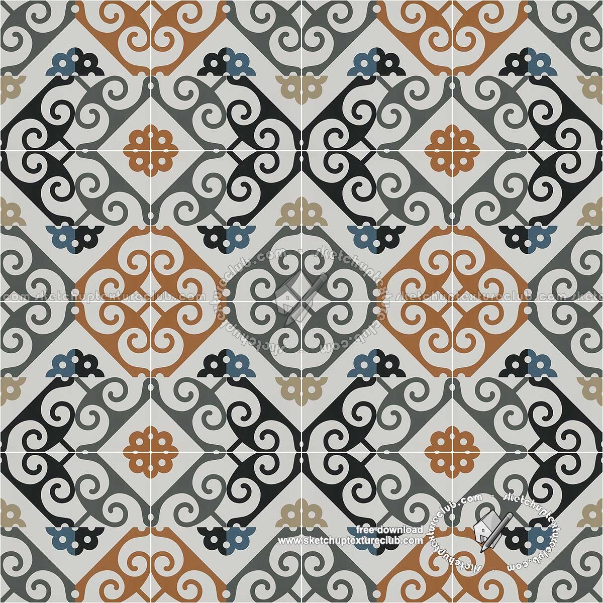 Textures   -   ARCHITECTURE   -   TILES INTERIOR   -   Ornate tiles   -   Mixed patterns  - Ceramic ornate tile texture seamless 20266 (seamless)