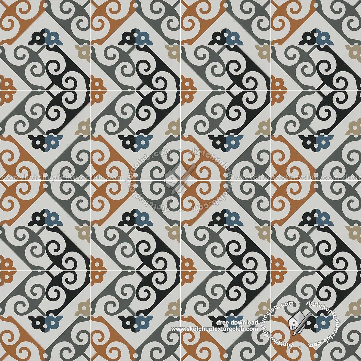 Textures - ARCHITECTURE - TILES INTERIOR - Ornate tiles - Mixed patterns - Ceramic ornate tile texture seamless 20267 (seamless)