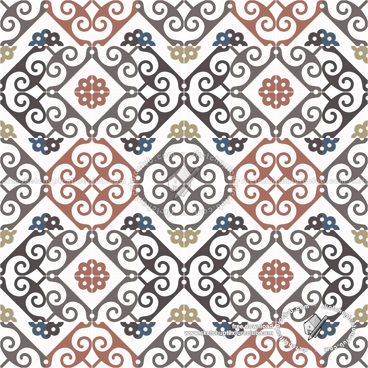 Textures - ARCHITECTURE - TILES INTERIOR - Ornate tiles - Mixed patterns - Ceramic ornate tile texture seamless 20270 (seamless)