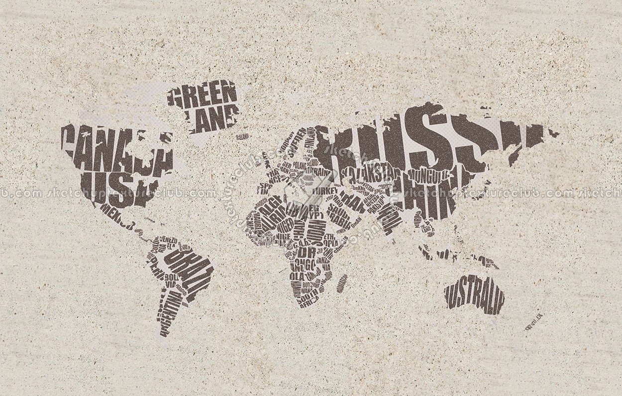 Textures - ARCHITECTURE - DECORATIVE PANELS - World maps - Various maps - Concrete mural map interior decoration 03205