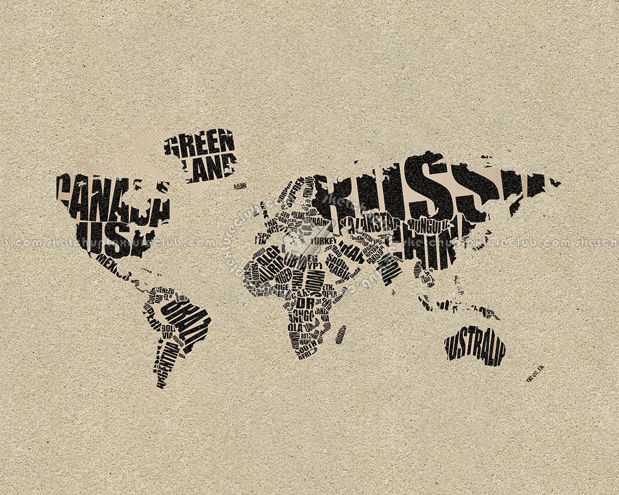 Textures - ARCHITECTURE - DECORATIVE PANELS - World maps - Various maps - Concrete mural map interior decoration 03207