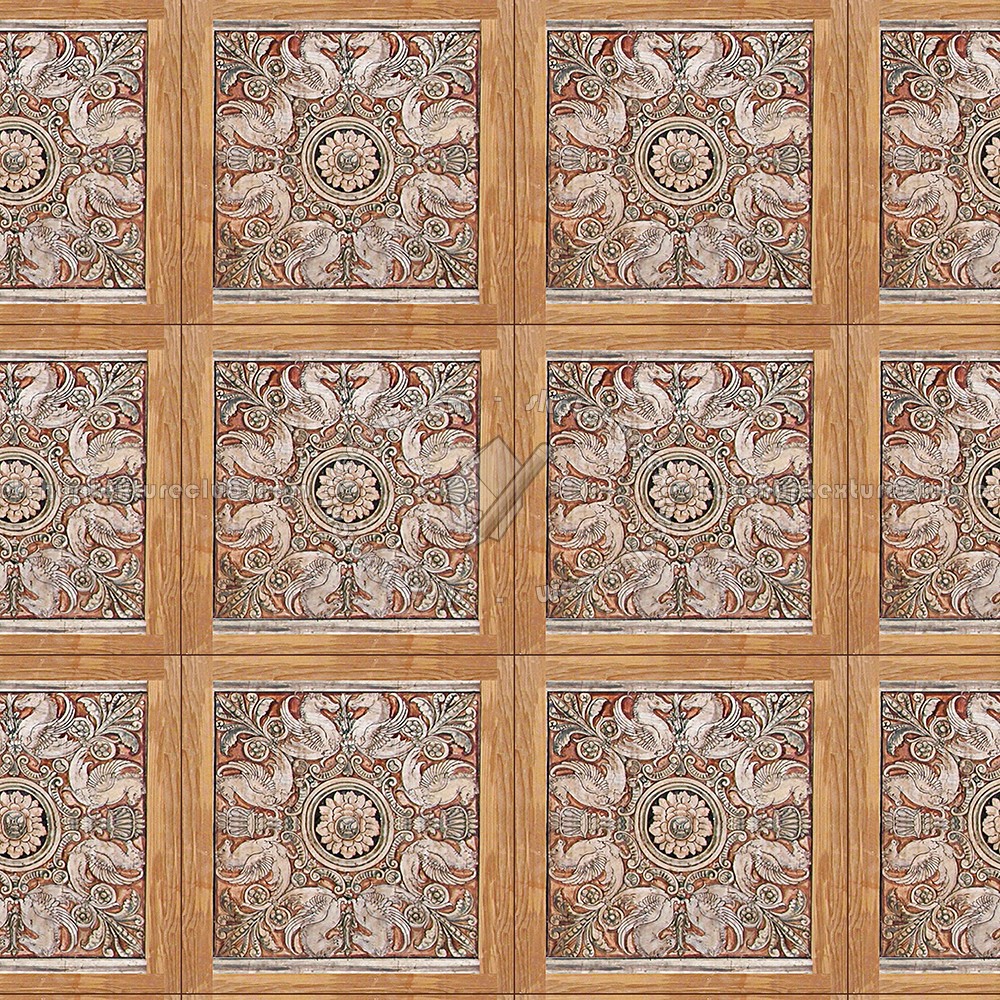 Old Wood Ceiling Tiles Panels Texture Seamless 04613