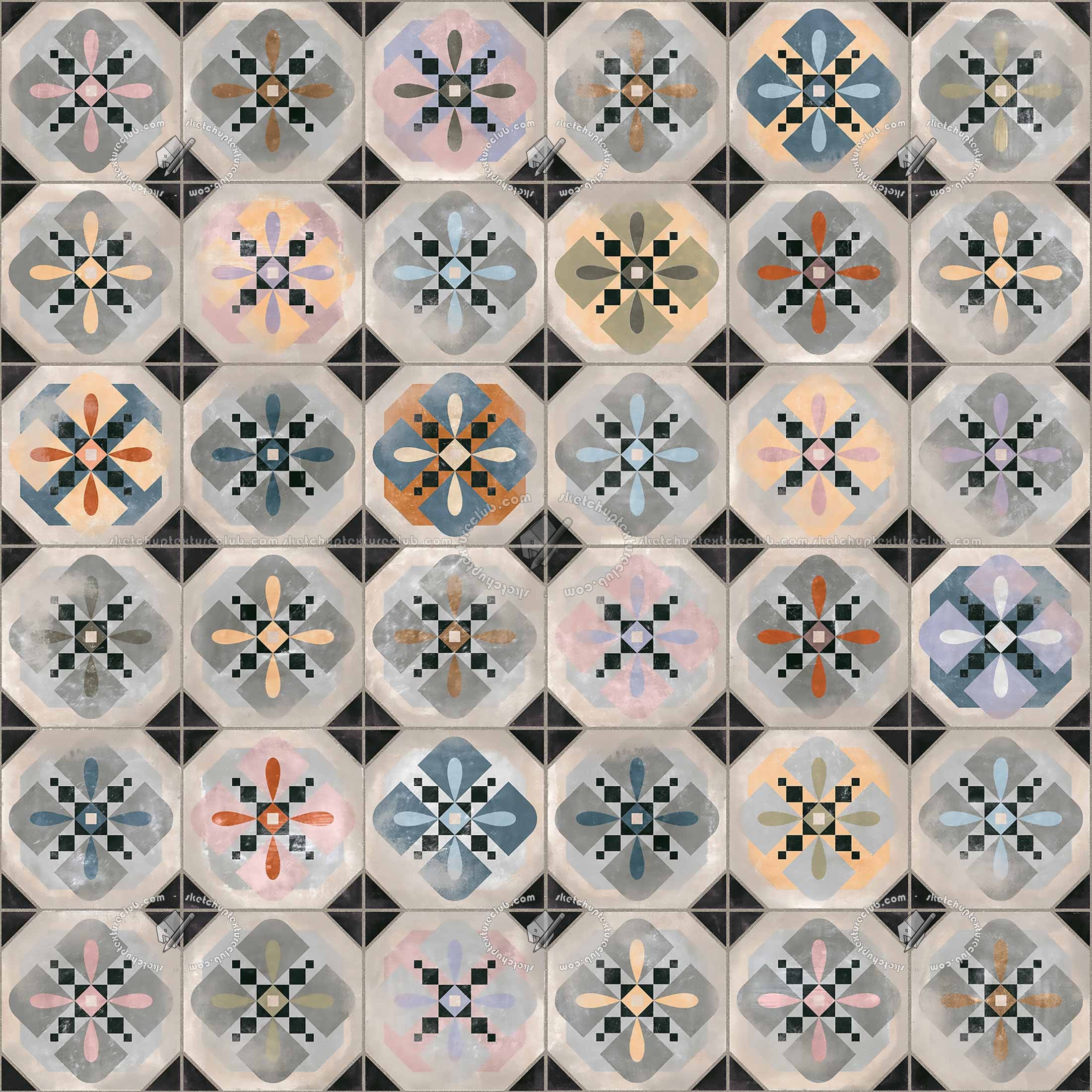 Textures   -   ARCHITECTURE   -   TILES INTERIOR   -   Ornate tiles   -   Patchwork  - Ceramic patchwork tile texture seamless 21257 (seamless)