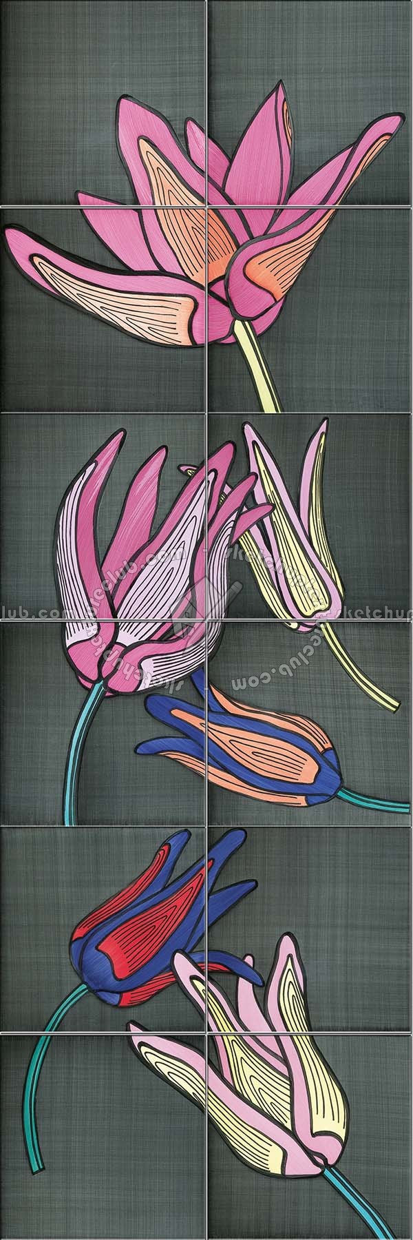 Textures - ARCHITECTURE - TILES INTERIOR - Ornate tiles - Floral tiles - Ceramic floral tiles texture seamless 19229 (seamless)