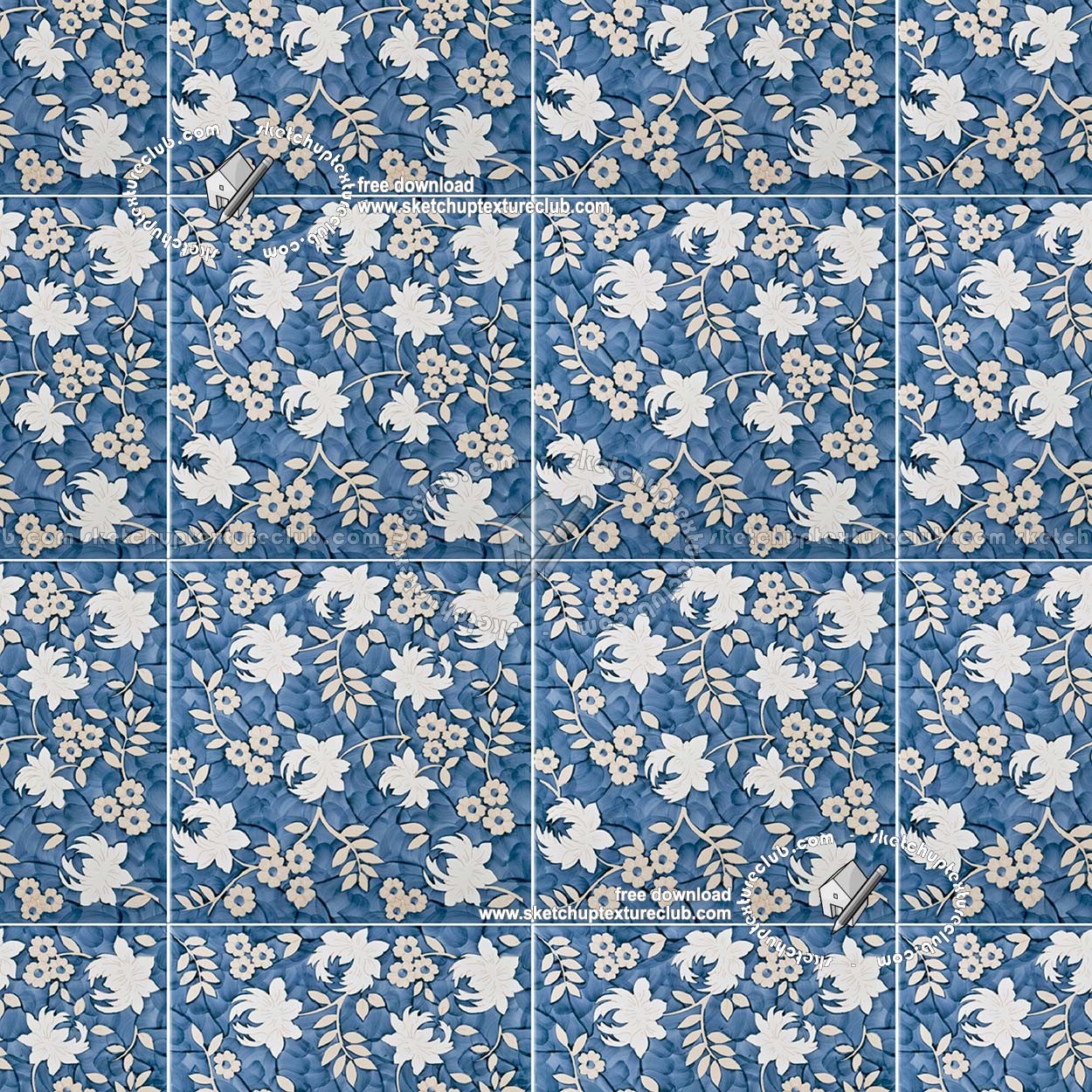 Textures   -   ARCHITECTURE   -   TILES INTERIOR   -   Ornate tiles   -   Floral tiles  - Ceramic floral tiles texture seamless 19232 (seamless)
