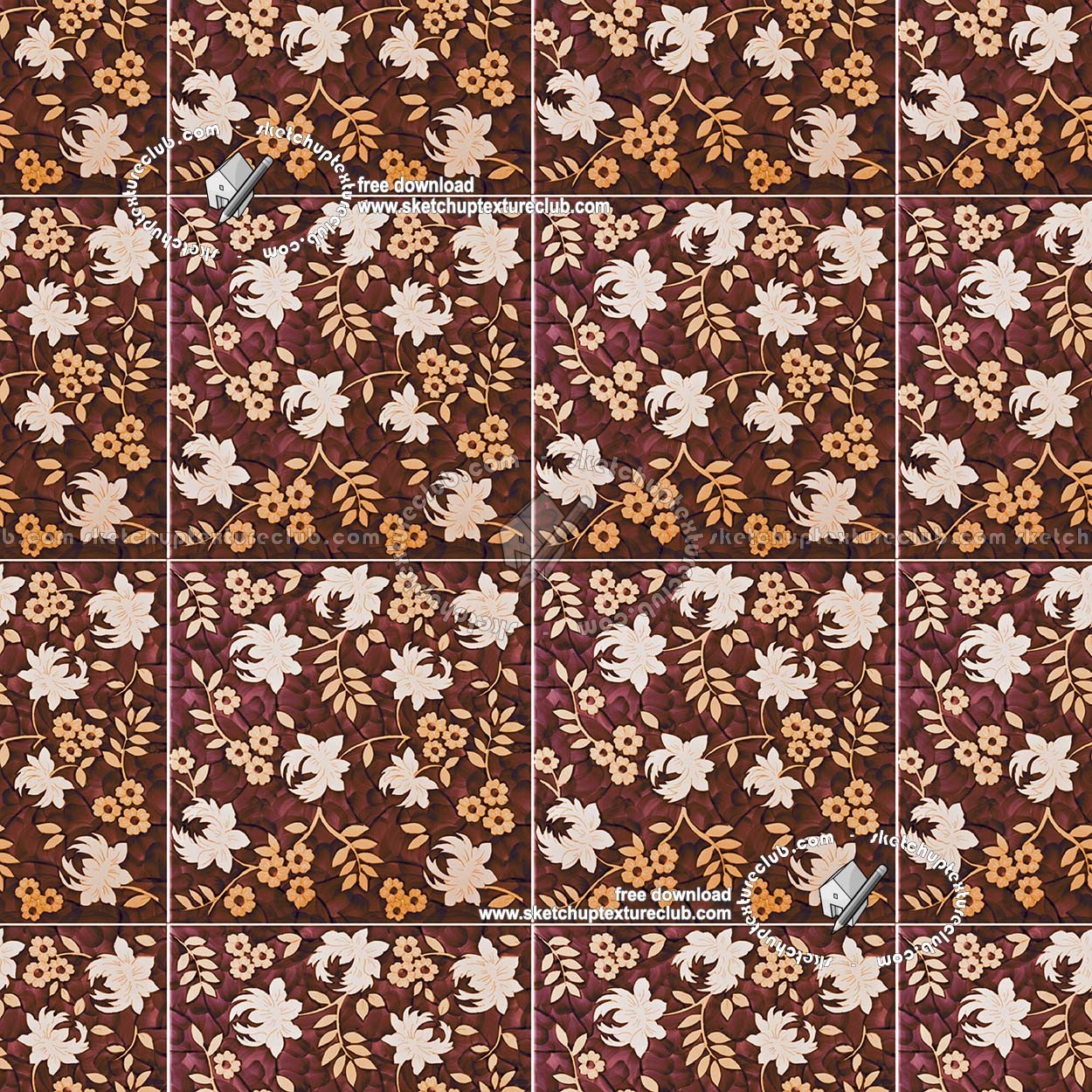 Textures - ARCHITECTURE - TILES INTERIOR - Ornate tiles - Floral tiles - Ceramic floral tiles texture seamless 19233 (seamless)