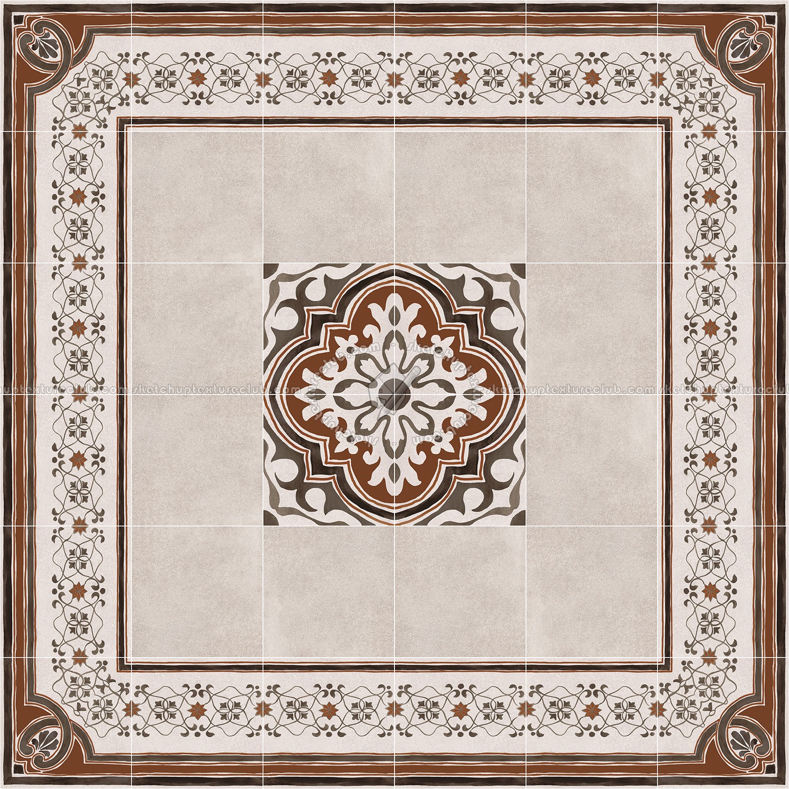 Textures - ARCHITECTURE - TILES INTERIOR - Cement - Encaustic - Encaustic - Traditional encaustic cement ornate tile texture seamless 13595 (seamless)