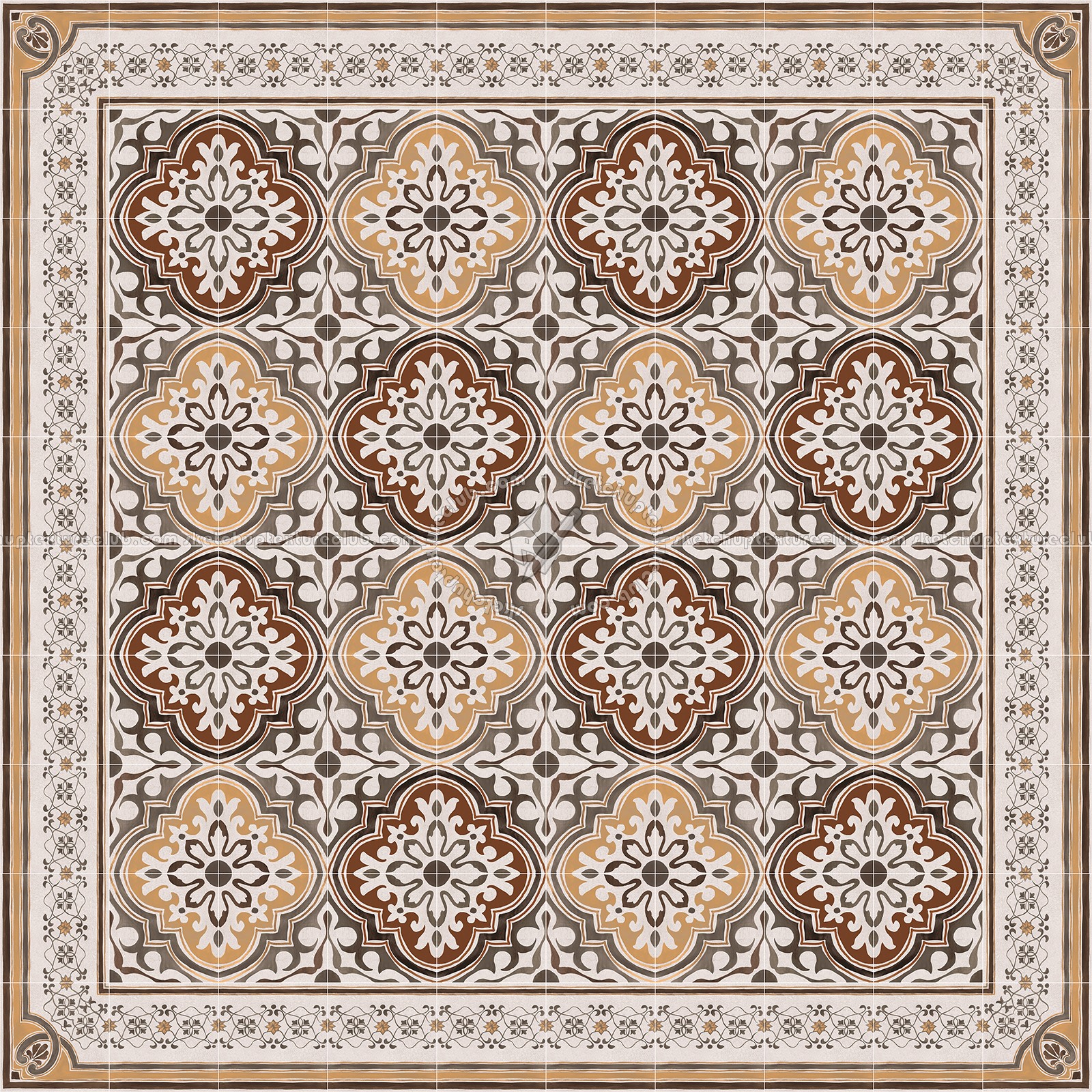 Textures - ARCHITECTURE - TILES INTERIOR - Cement - Encaustic - Encaustic - Traditional encaustic cement ornate tile texture seamless 13598 (seamless)