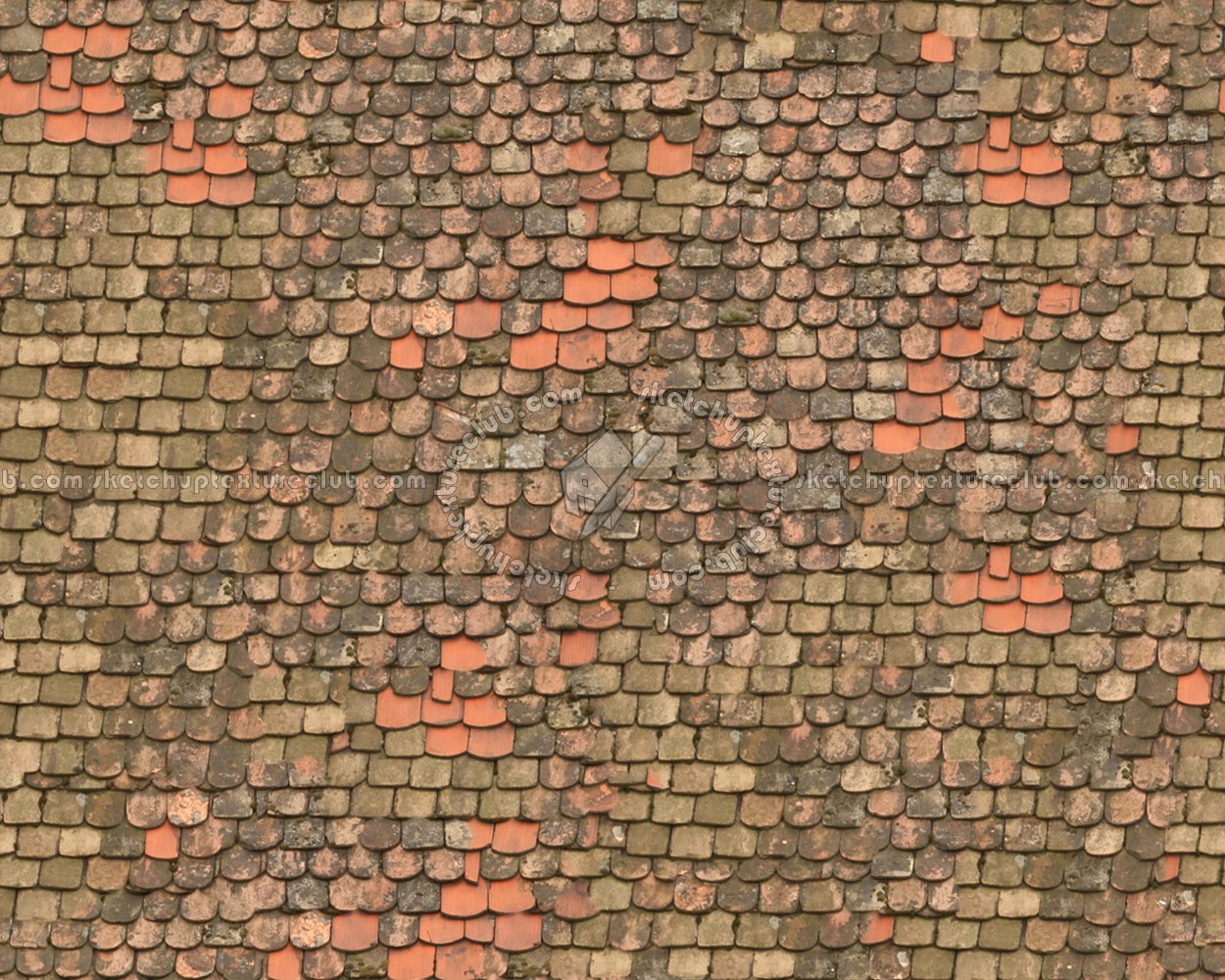 Textures - ARCHITECTURE - ROOFINGS - Clay roofs - Damaged shingle clay roof tile texture seamless 03512 (seamless)