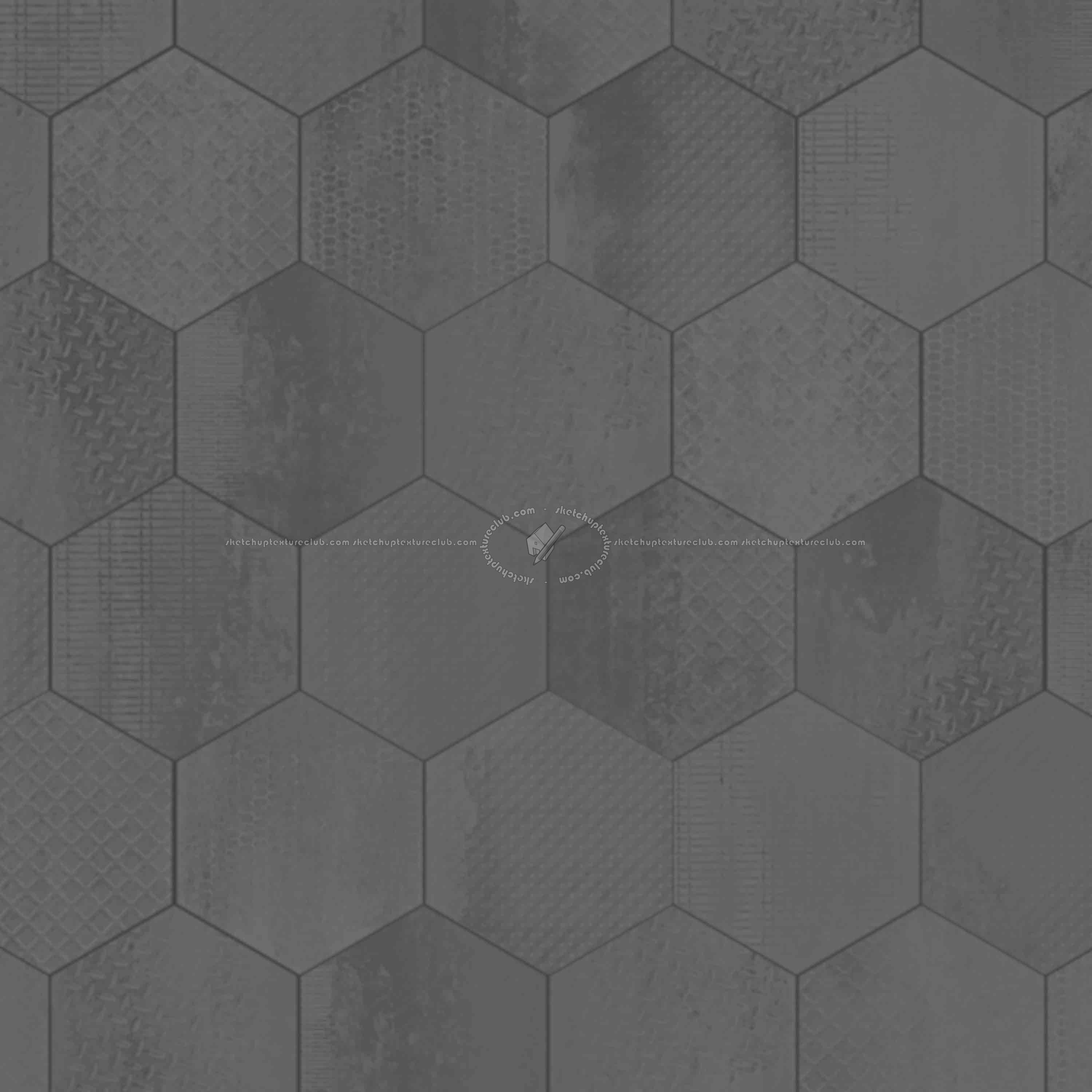 Textures - ARCHITECTURE - TILES INTERIOR - Design Industry - Hexagonal tiles metal effect pbr texture seamless 22336 - Displacement