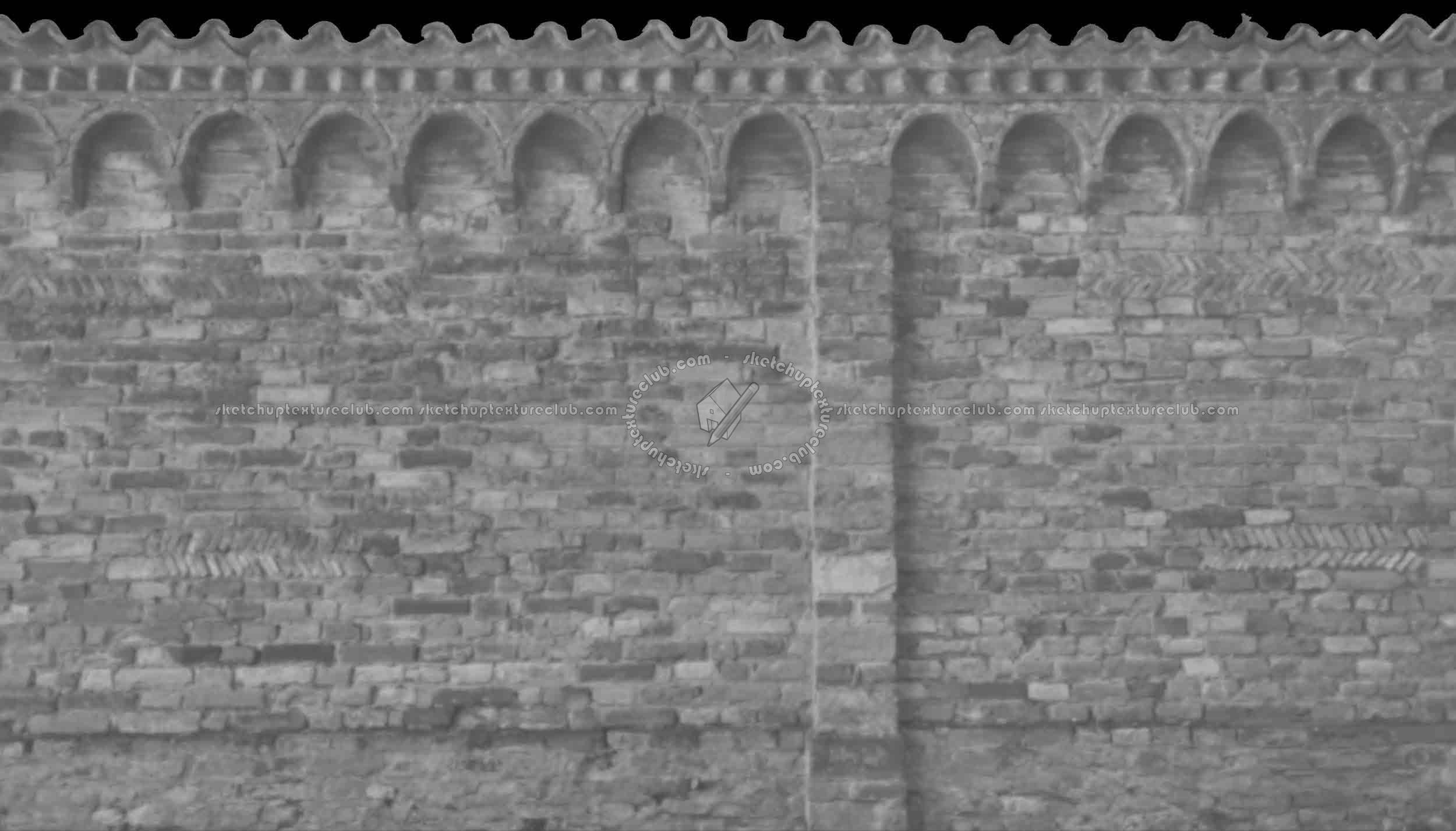 Textures   -   ARCHITECTURE   -   BRICKS   -   Old bricks  - Italy old fence bricks cut out texture horizontal seamless 18106 - Displacement