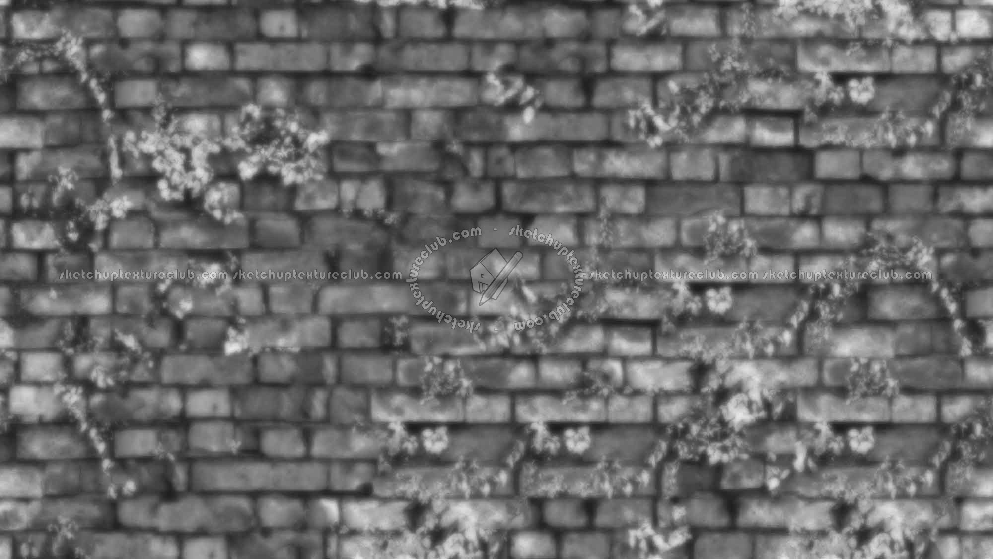 Textures - ARCHITECTURE - BRICKS - Damaged bricks - Old damaged wall bricks with grass texture seamless 20198 - Displacement
