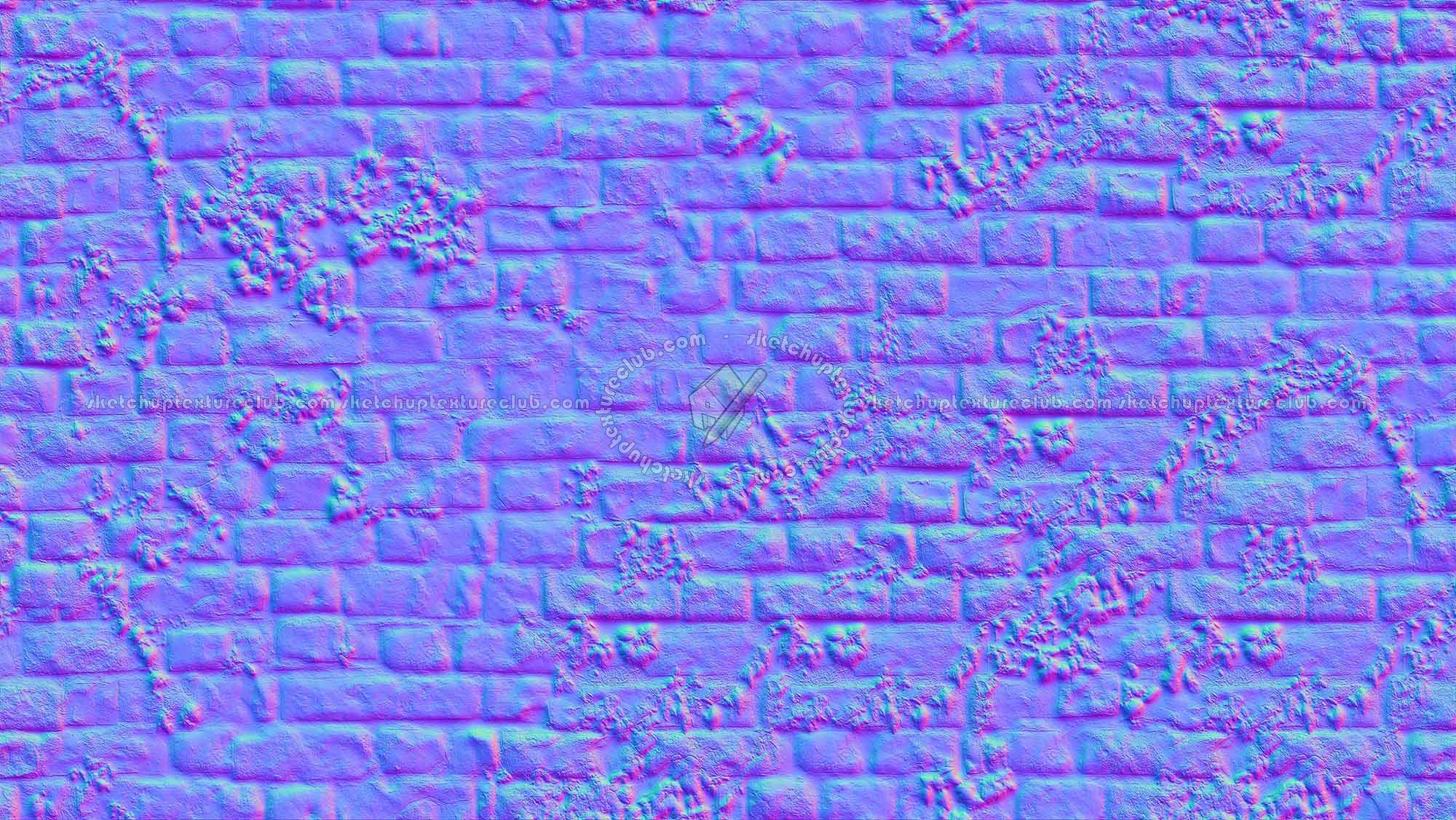 Textures - ARCHITECTURE - BRICKS - Damaged bricks - Old damaged wall bricks with grass texture seamless 20198 - Normal