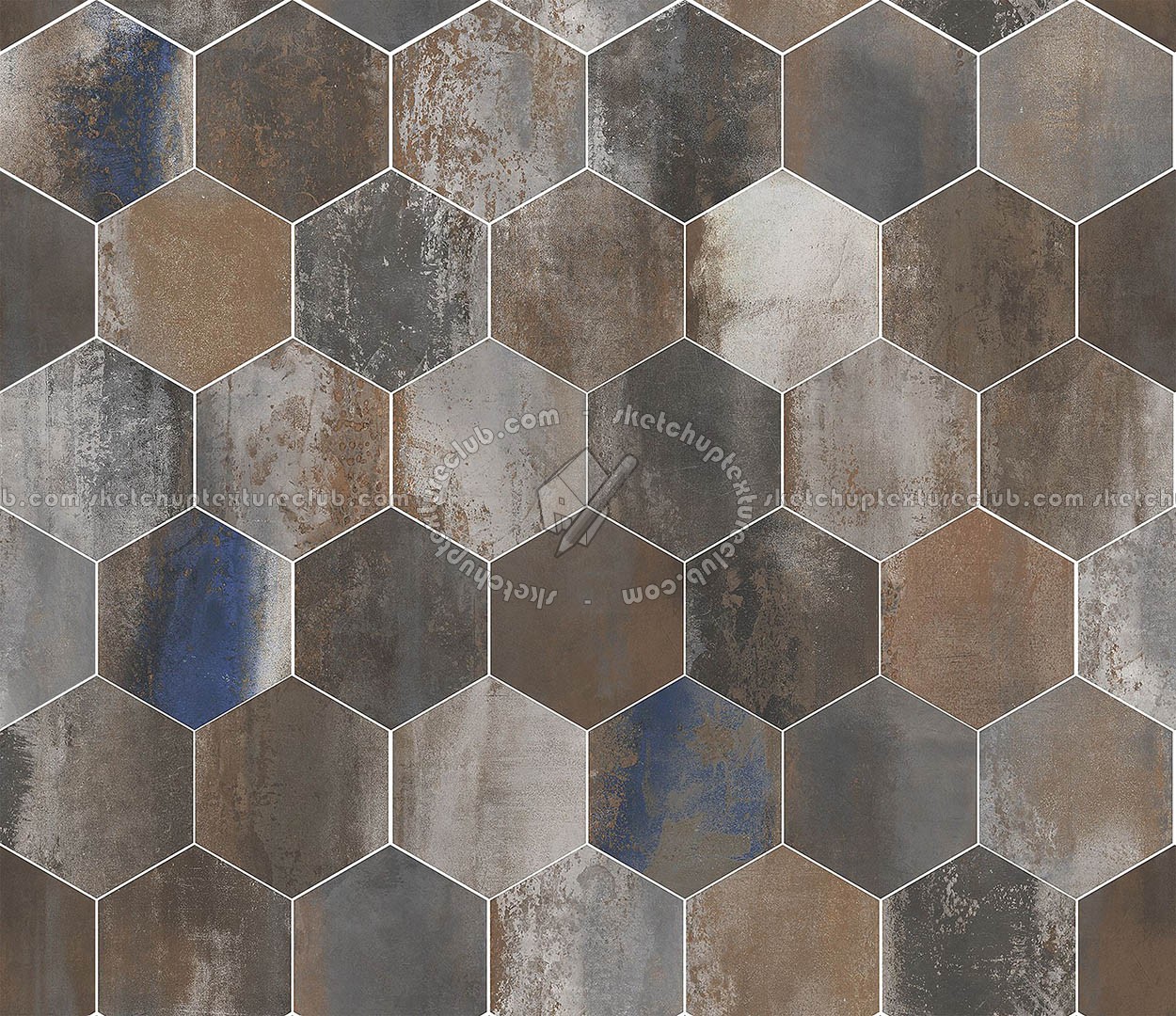 Textures - ARCHITECTURE - TILES INTERIOR - Hexagonal mixed - Hexagonal tiles metal effect pbr texture seamless 22334 (seamless)