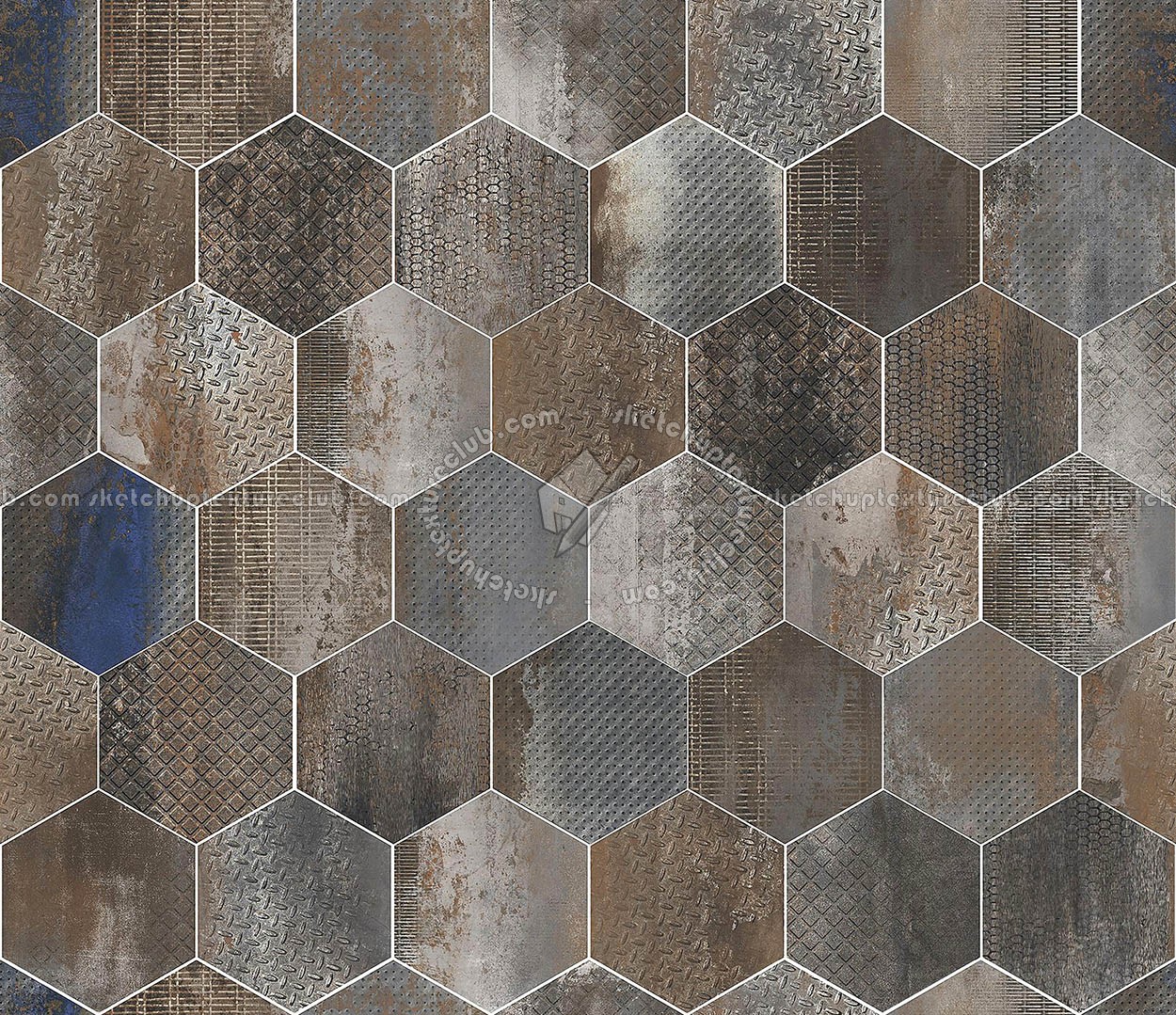 Textures   -   ARCHITECTURE   -   TILES INTERIOR   -   Hexagonal mixed  - Hexagonal tiles metal effect pbr texture seamless 22337 (seamless)