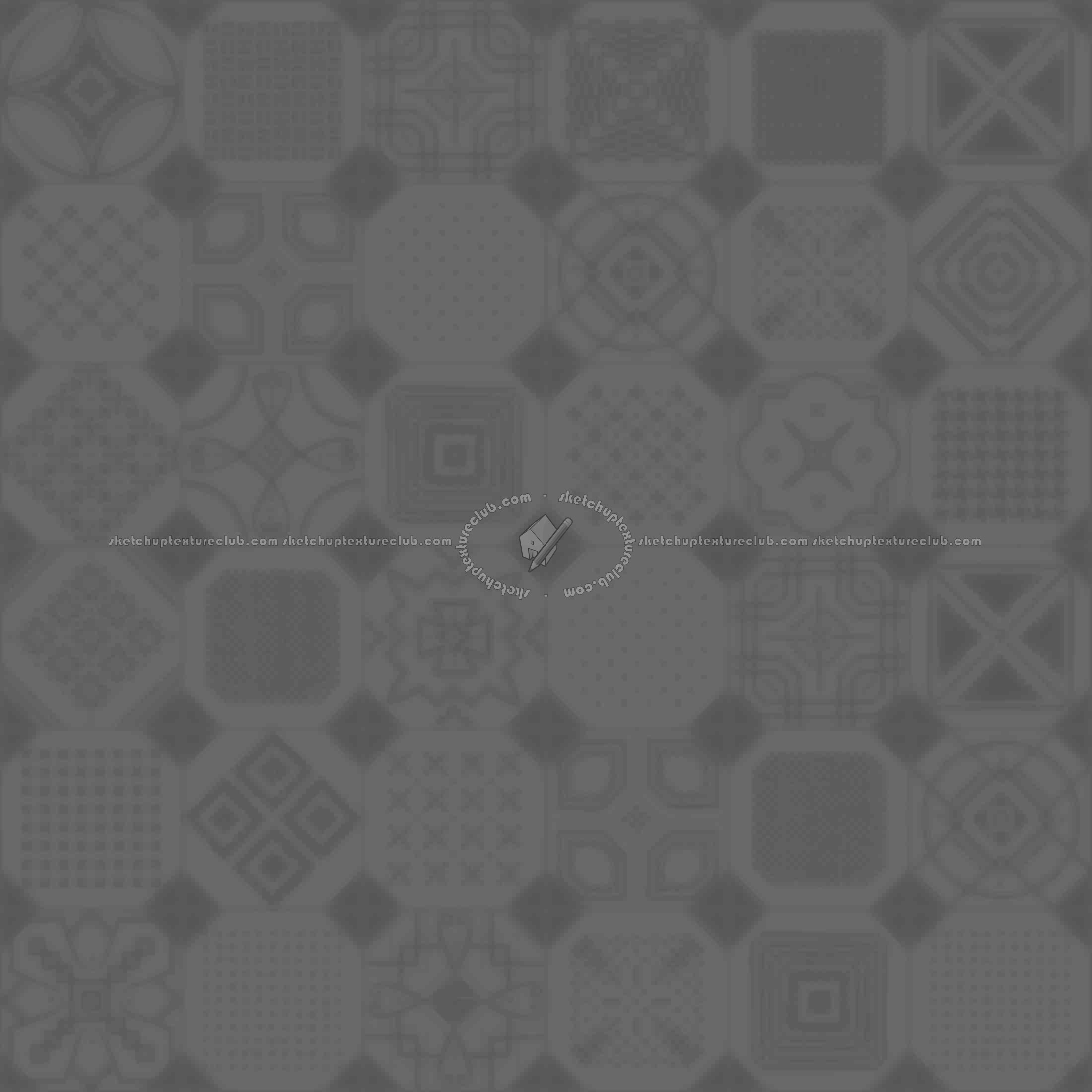 Textures   -   ARCHITECTURE   -   TILES INTERIOR   -   Ornate tiles   -   Patchwork  - Ceramic patchwork tile texture seamless 21252 - Displacement