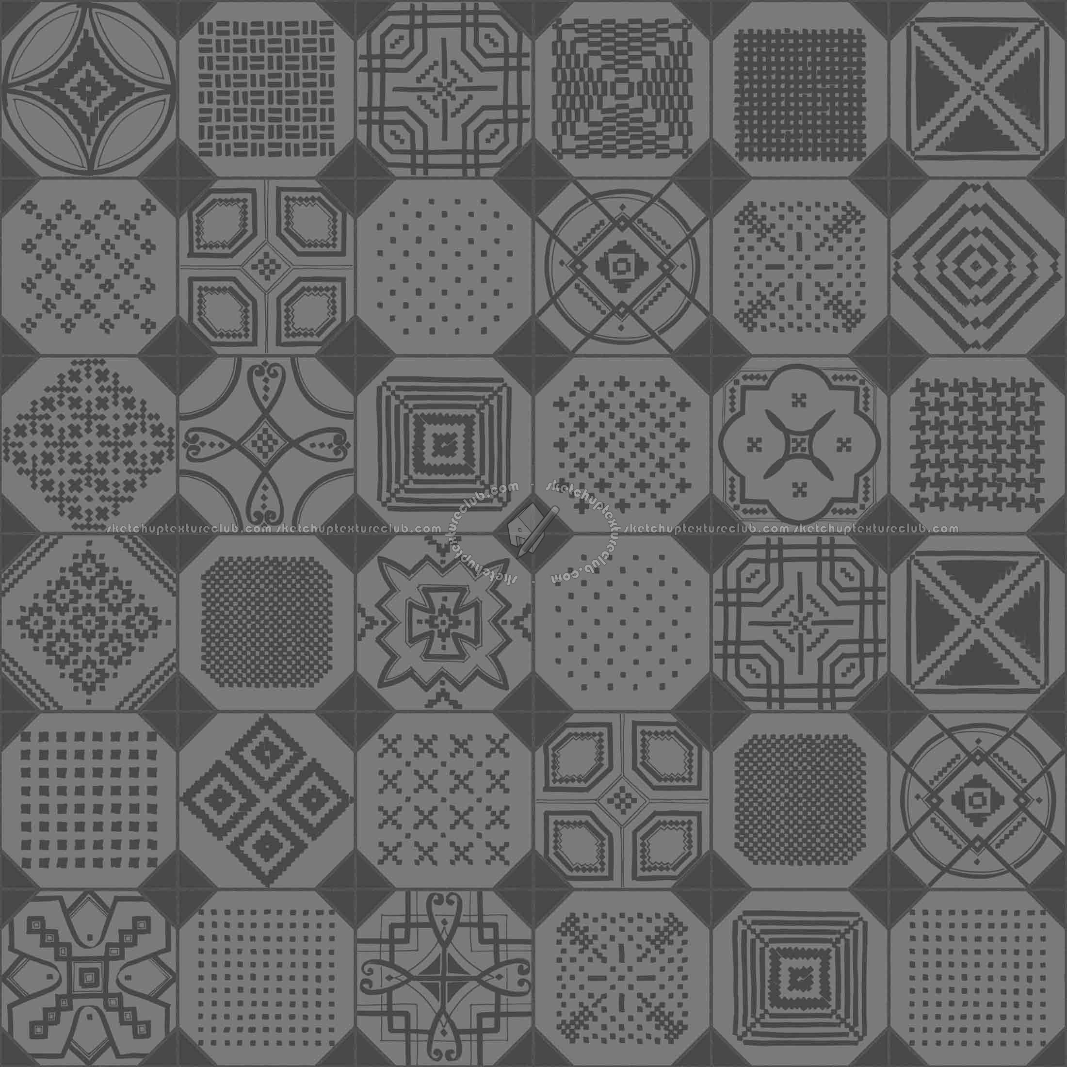 Textures   -   ARCHITECTURE   -   TILES INTERIOR   -   Ornate tiles   -   Patchwork  - Ceramic patchwork tile texture seamless 21252 - Specular