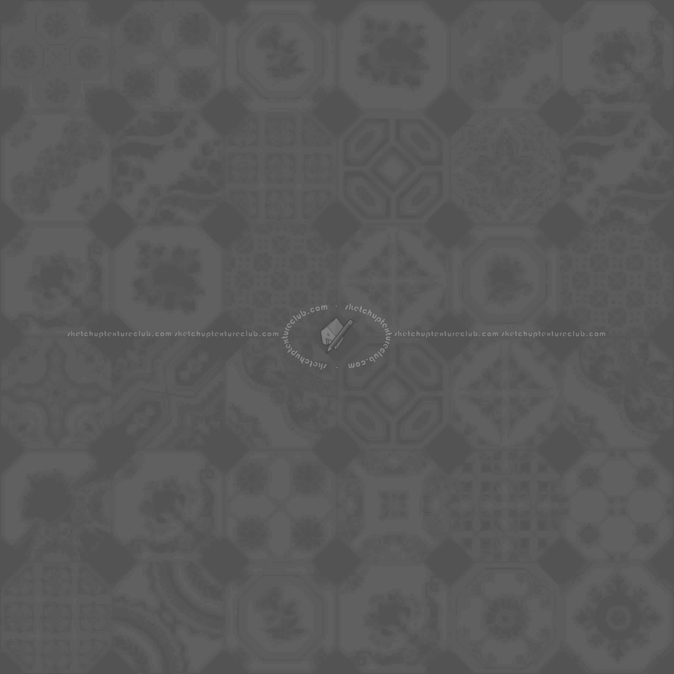 Textures   -   ARCHITECTURE   -   TILES INTERIOR   -   Ornate tiles   -   Patchwork  - Ceramic patchwork tile texture seamless 21253 - Displacement