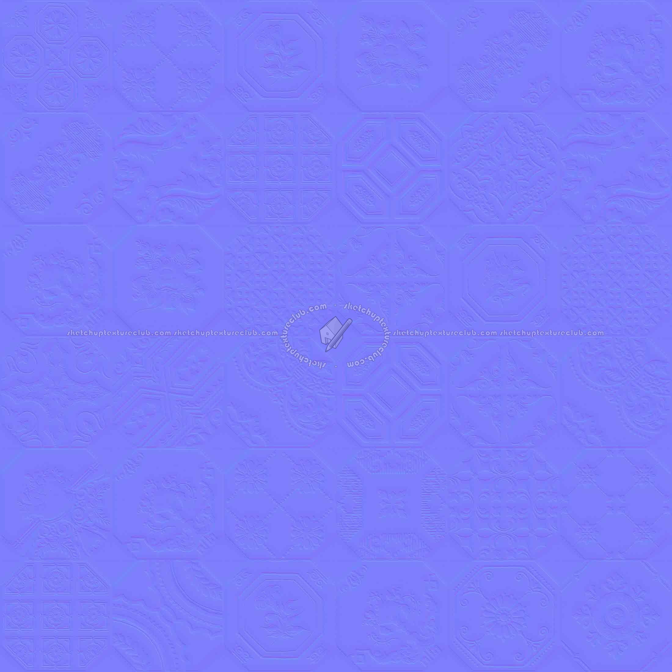 Textures   -   ARCHITECTURE   -   TILES INTERIOR   -   Ornate tiles   -   Patchwork  - Ceramic patchwork tile texture seamless 21253 - Normal