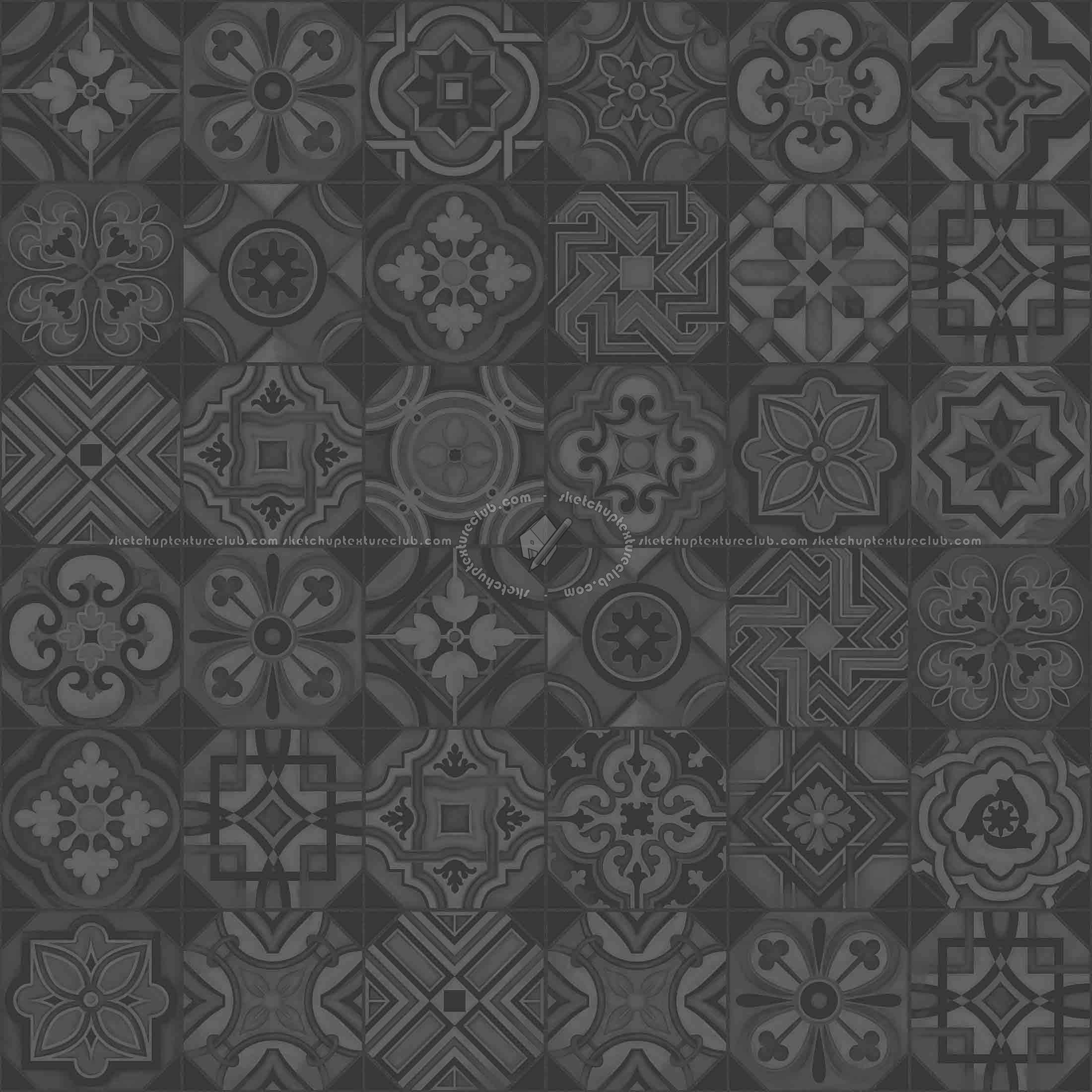 Textures   -   ARCHITECTURE   -   TILES INTERIOR   -   Ornate tiles   -   Patchwork  - Ceramic patchwork tile texture seamless 21254 - Specular