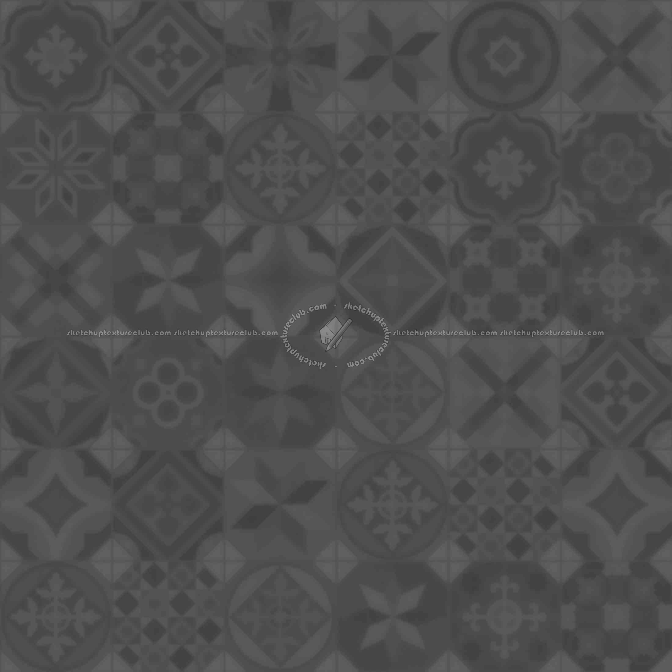 Textures   -   ARCHITECTURE   -   TILES INTERIOR   -   Ornate tiles   -   Patchwork  - Ceramic patchwork tile texture seamless 21255 - Displacement