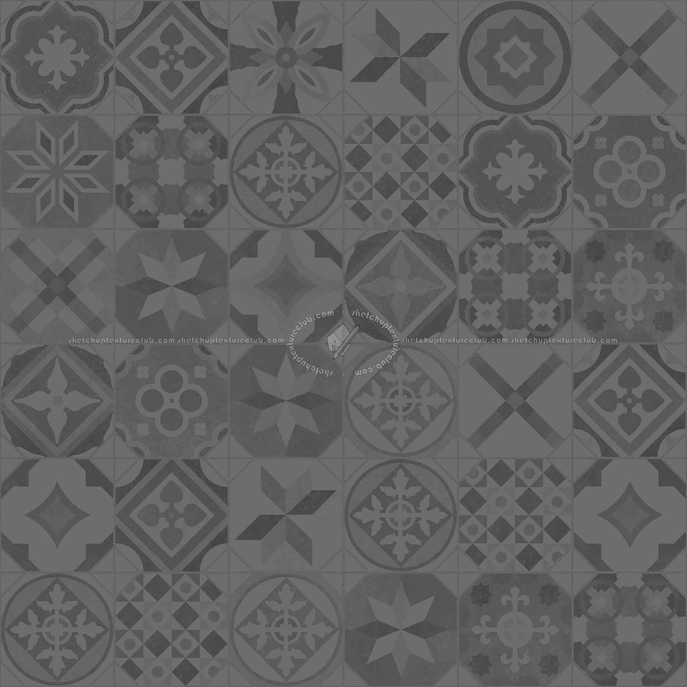 Textures   -   ARCHITECTURE   -   TILES INTERIOR   -   Ornate tiles   -   Patchwork  - Ceramic patchwork tile texture seamless 21255 - Specular