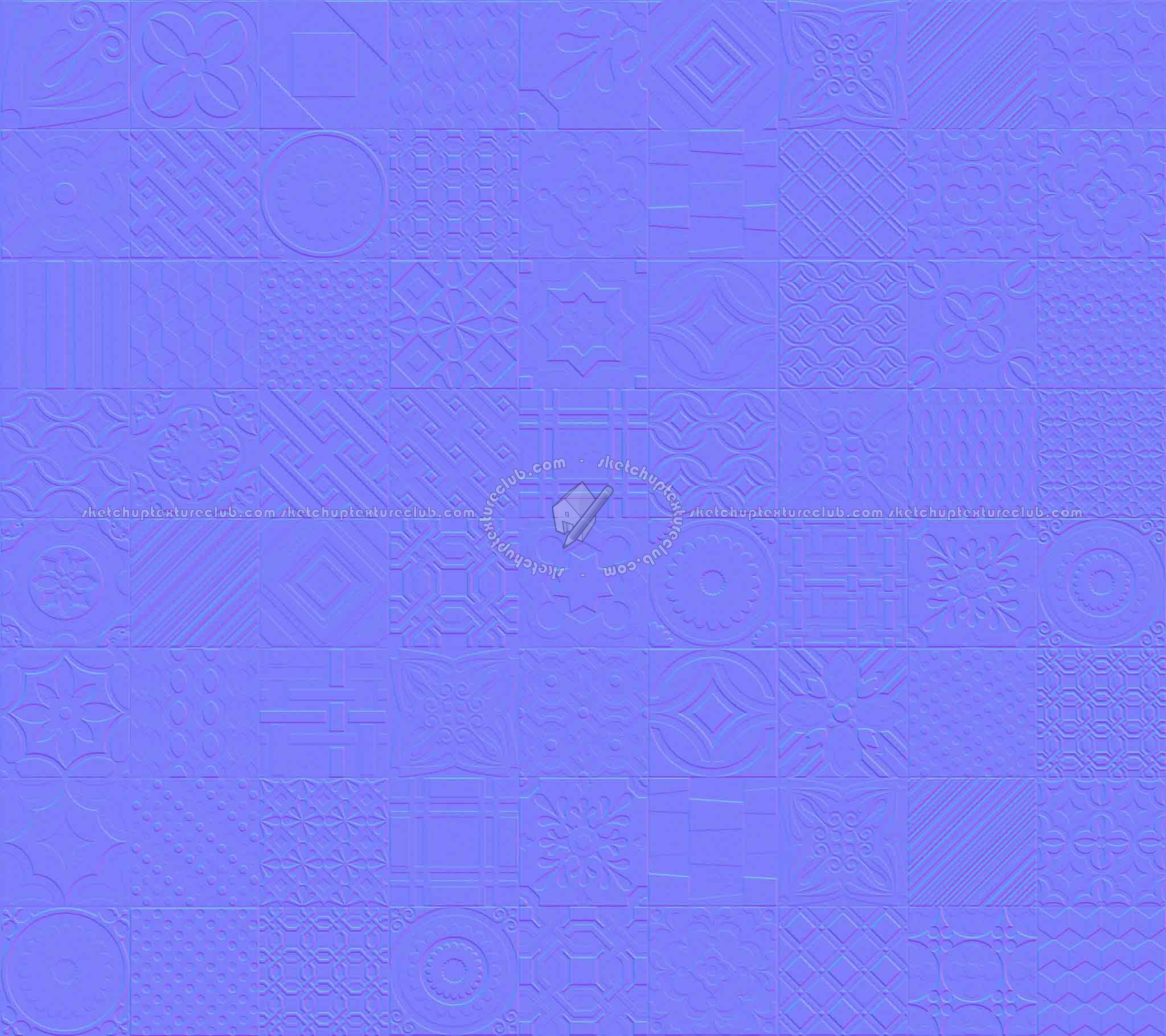 Textures   -   ARCHITECTURE   -   TILES INTERIOR   -   Ornate tiles   -   Patchwork  - Gres patchwork tiles PBR texture seamless 21926 - Normal