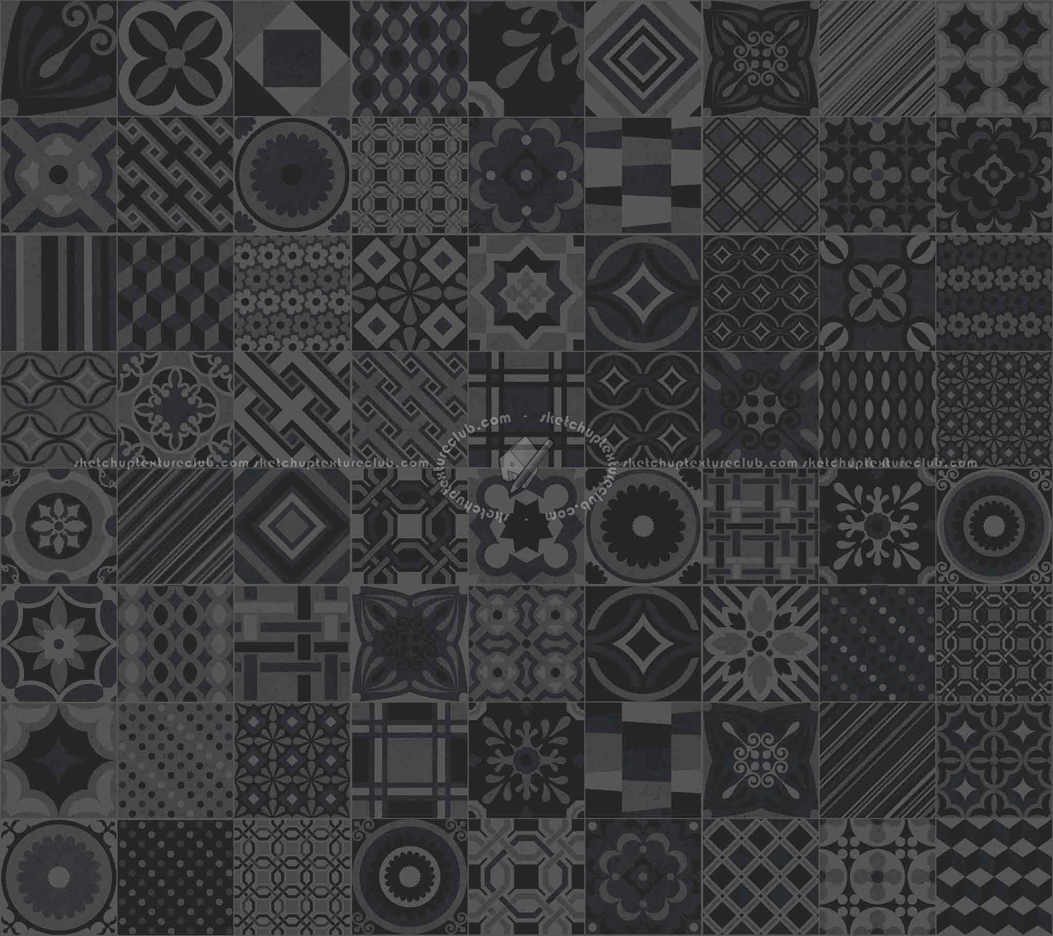 Textures   -   ARCHITECTURE   -   TILES INTERIOR   -   Ornate tiles   -   Patchwork  - Gres patchwork tiles PBR texture seamless 21926 - Specular