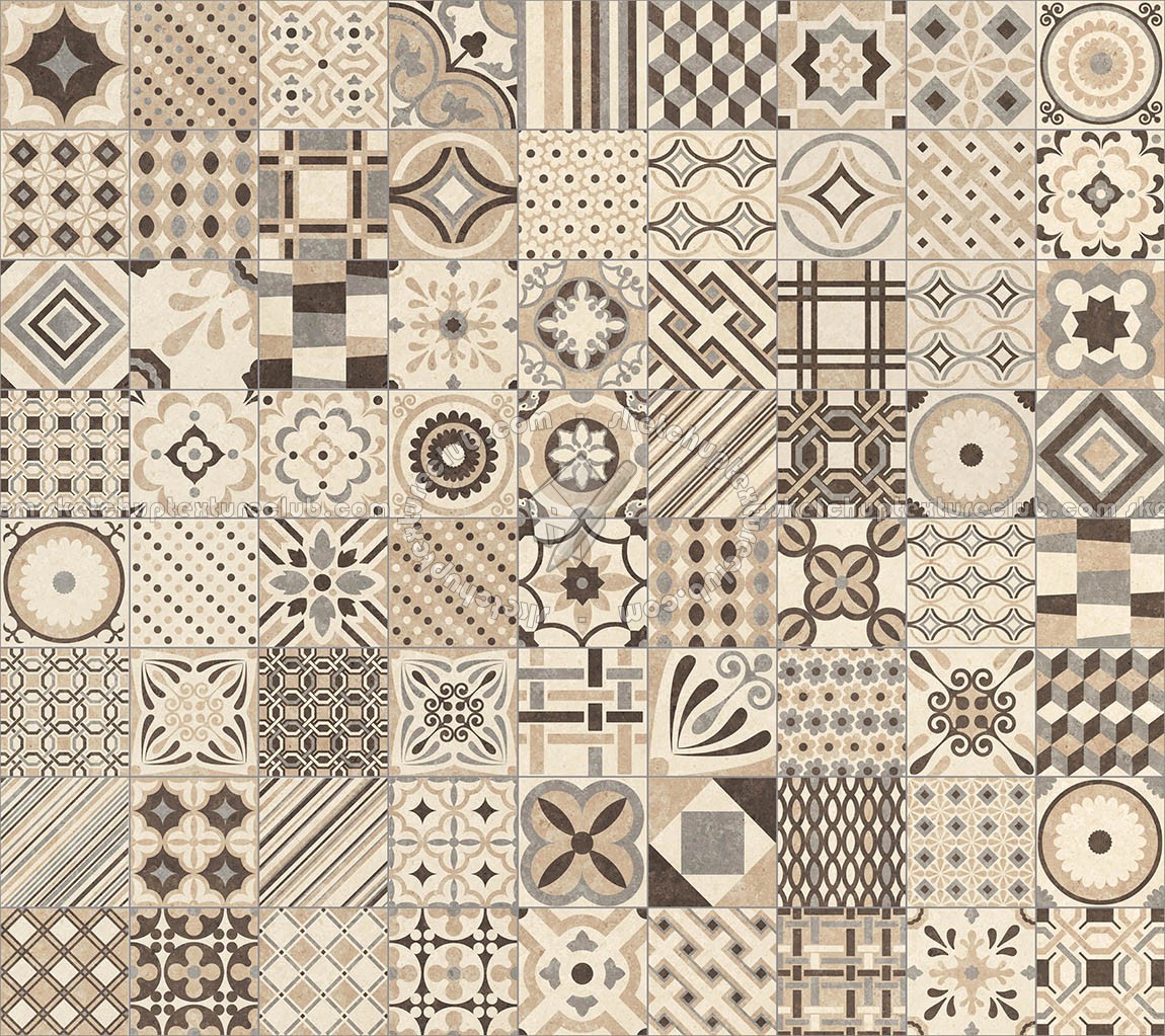 Textures - ARCHITECTURE - TILES INTERIOR - Ornate tiles - Patchwork - Gres patchwork tiles PBR texture seamless 21927 (seamless)