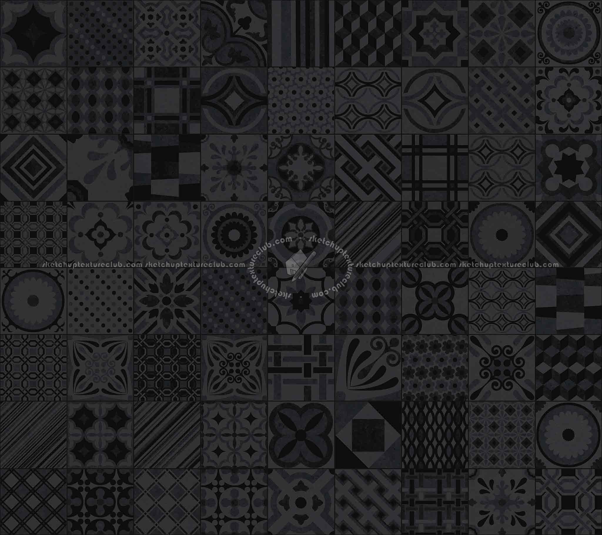 Textures - ARCHITECTURE - TILES INTERIOR - Ornate tiles - Patchwork - Gres patchwork tiles PBR texture seamless 21927 - Specular
