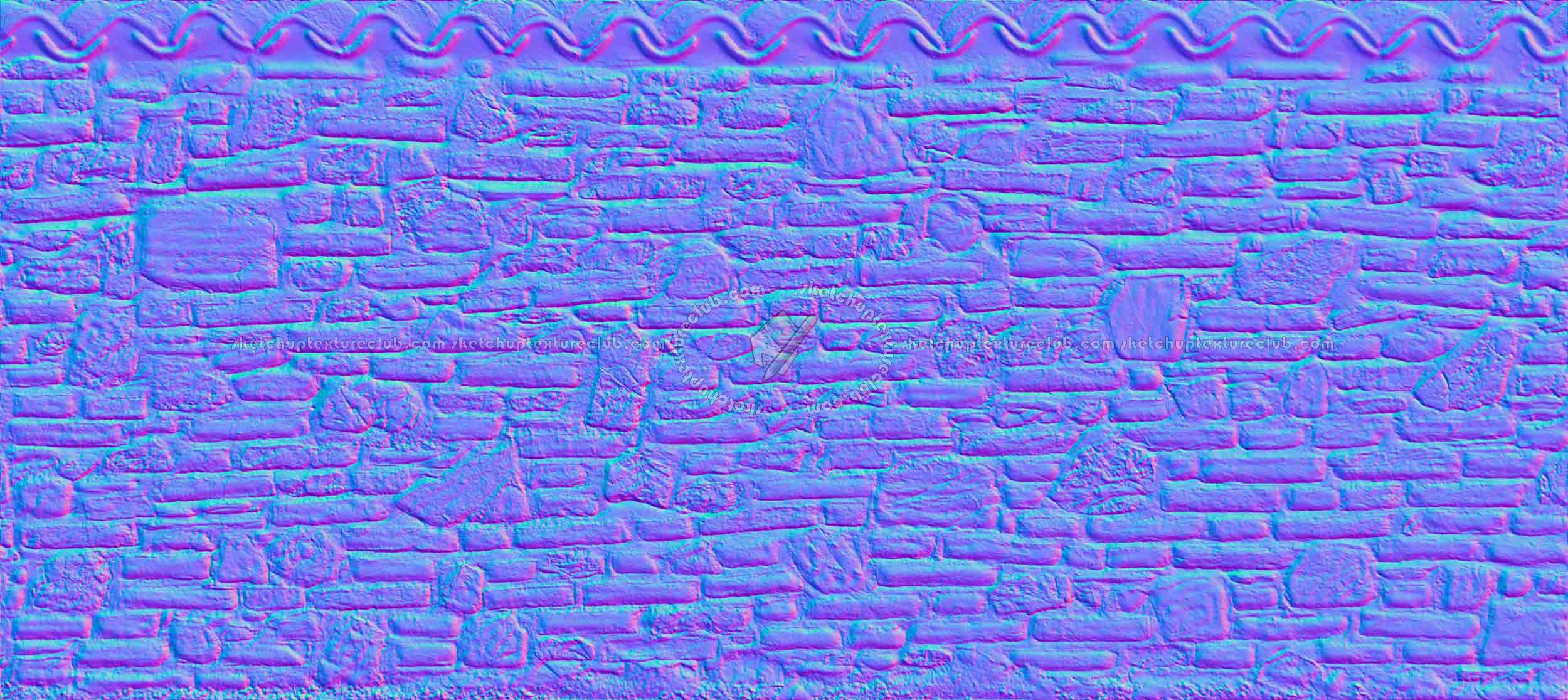 Textures   -   ARCHITECTURE   -   BRICKS   -   Special Bricks  - Italy brick wall and stones texture horizontal seamless 19271 - Normal