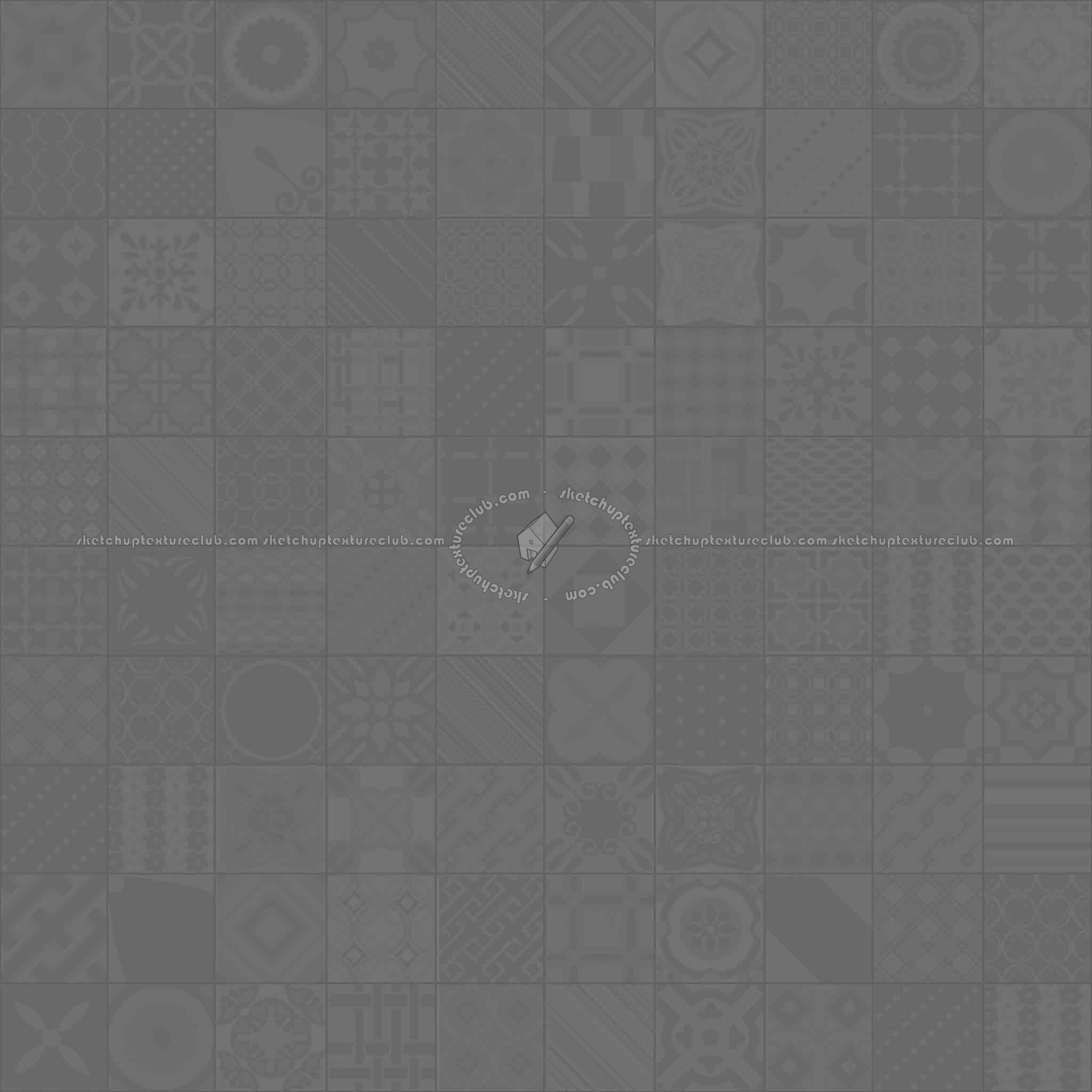 Textures   -   ARCHITECTURE   -   TILES INTERIOR   -   Ornate tiles   -   Patchwork  - Gres patchwork tiles PBR texture seamless 21928 - Displacement