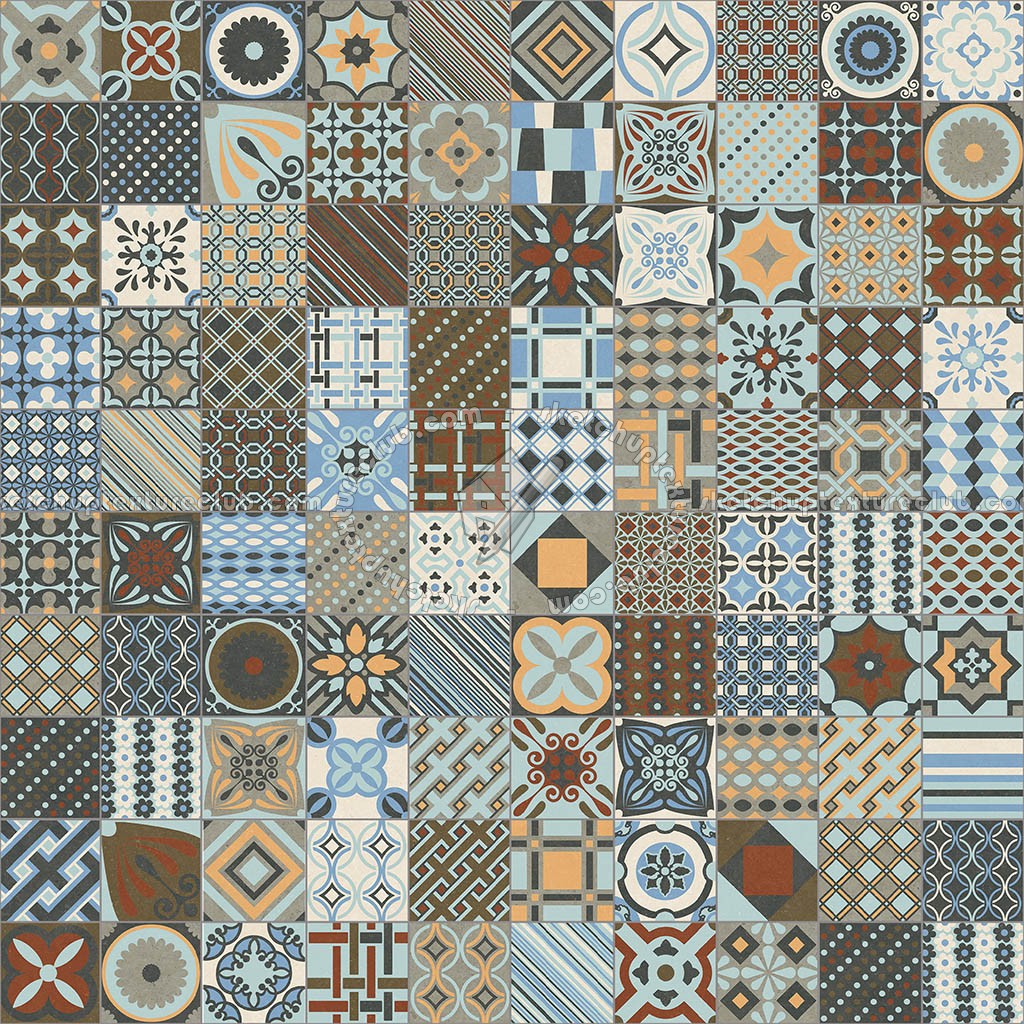 Textures   -   ARCHITECTURE   -   TILES INTERIOR   -   Ornate tiles   -   Patchwork  - Gres patchwork tiles PBR texture seamless 21928 (seamless)