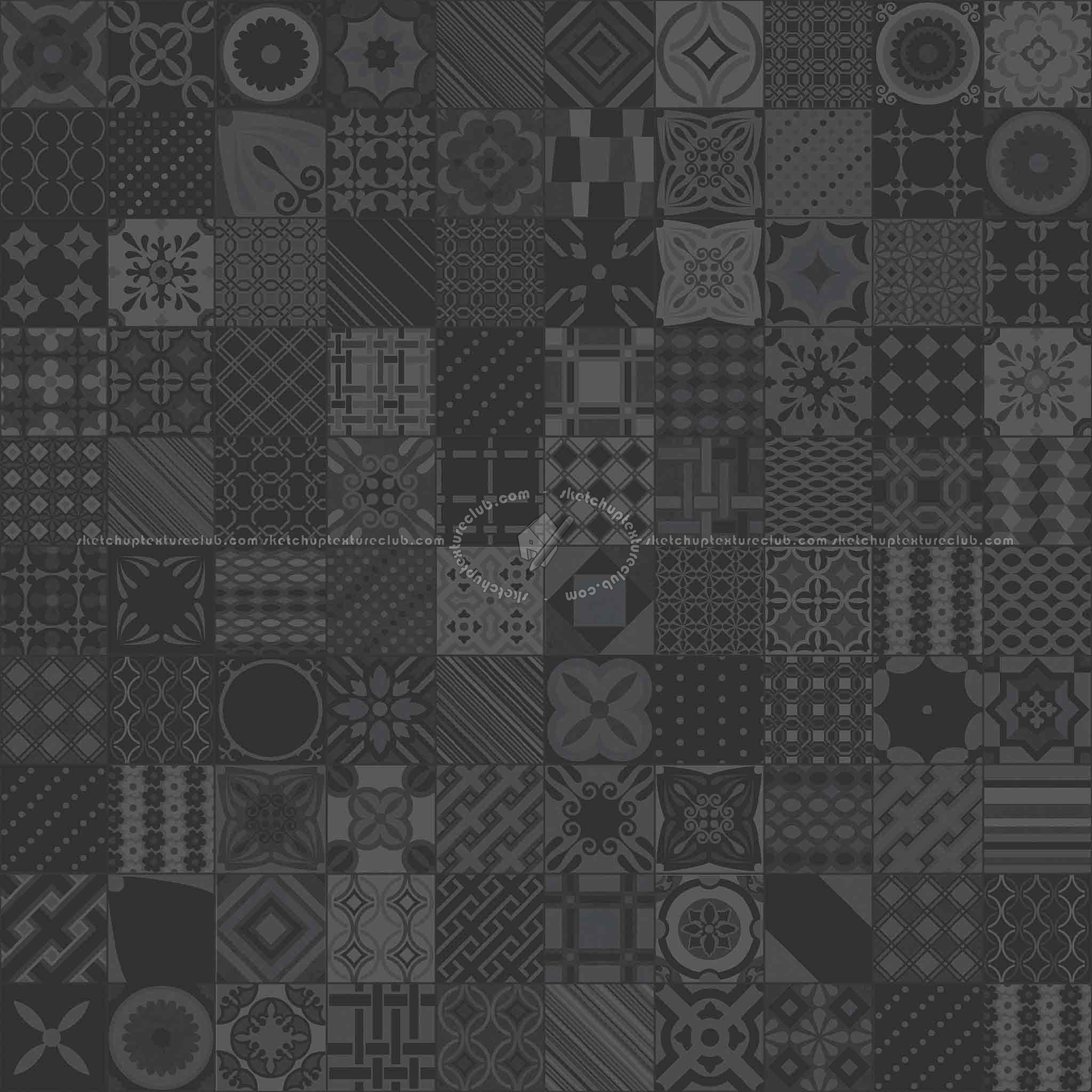 Textures   -   ARCHITECTURE   -   TILES INTERIOR   -   Ornate tiles   -   Patchwork  - Gres patchwork tiles PBR texture seamless 21928 - Specular