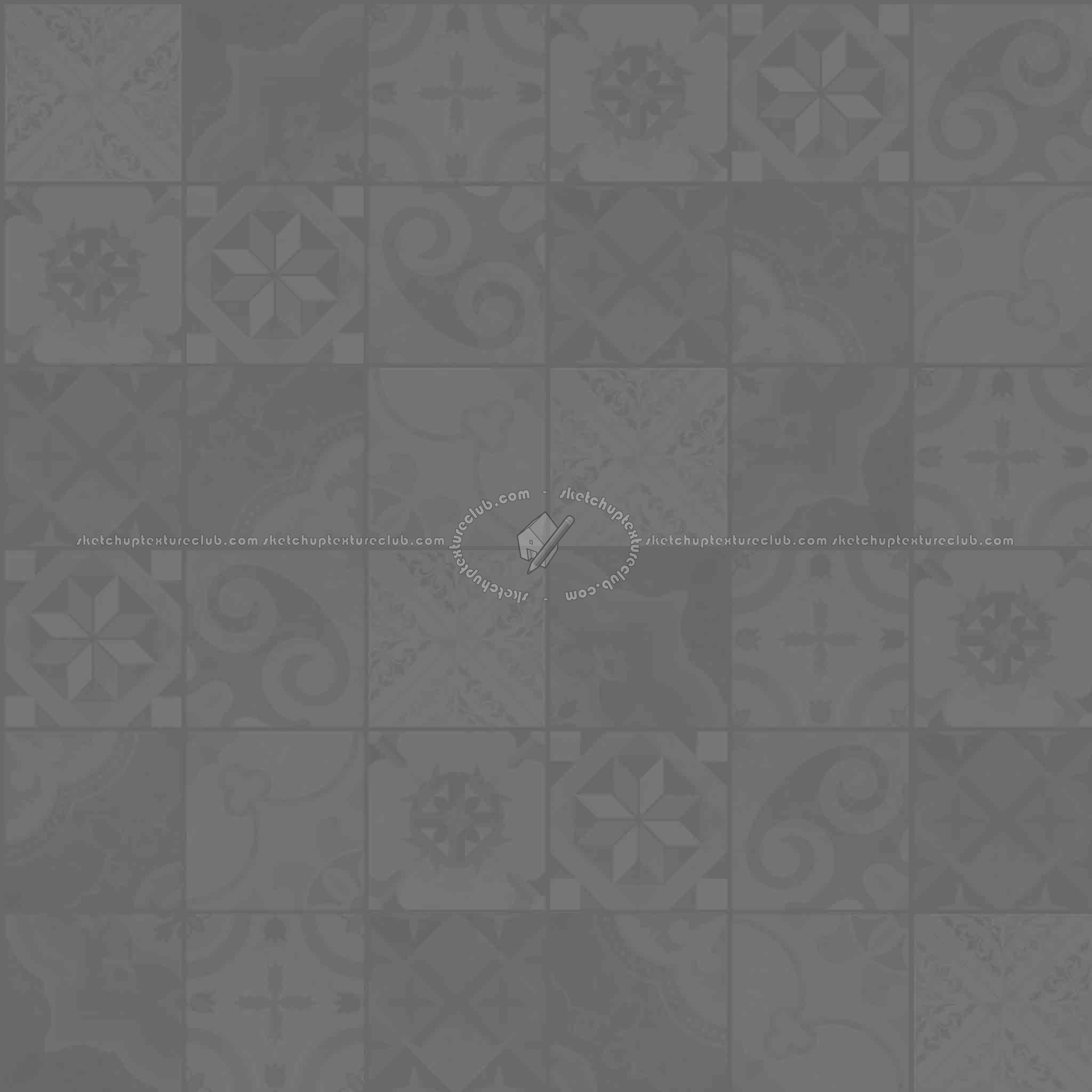 Textures   -   ARCHITECTURE   -   TILES INTERIOR   -   Ornate tiles   -   Patchwork  - Gres patchwork tiles PBR texture seamless 21935 - Displacement