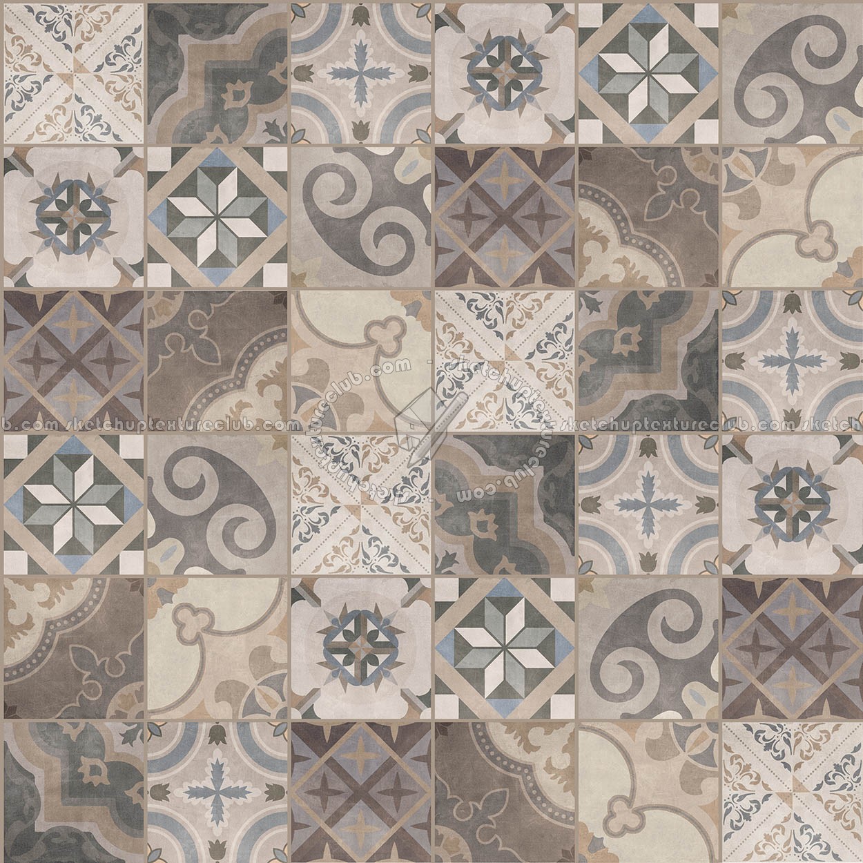 Textures   -   ARCHITECTURE   -   TILES INTERIOR   -   Ornate tiles   -   Patchwork  - Gres patchwork tiles PBR texture seamless 21935 (seamless)