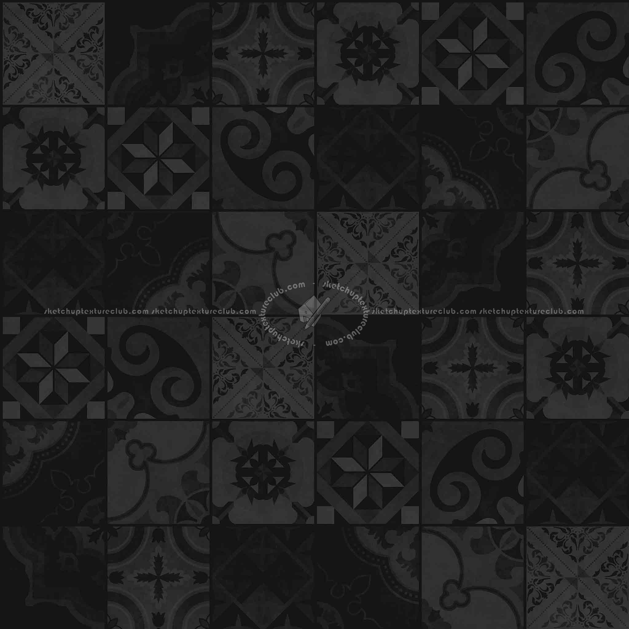 Textures   -   ARCHITECTURE   -   TILES INTERIOR   -   Ornate tiles   -   Patchwork  - Gres patchwork tiles PBR texture seamless 21935 - Specular