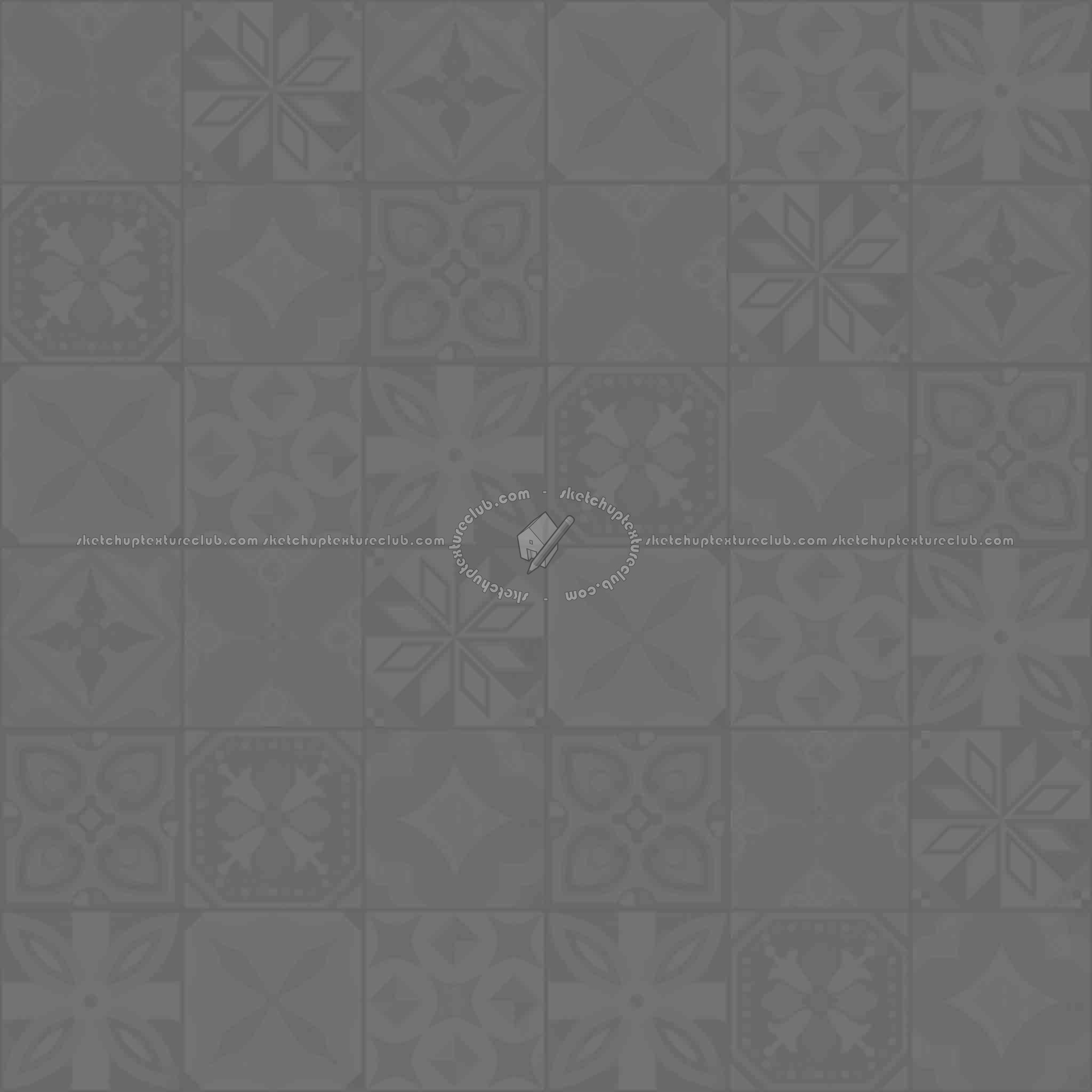 Textures - ARCHITECTURE - TILES INTERIOR - Ornate tiles - Patchwork - Gres patchwork tiles PBR texture seamless 21936 - Displacement