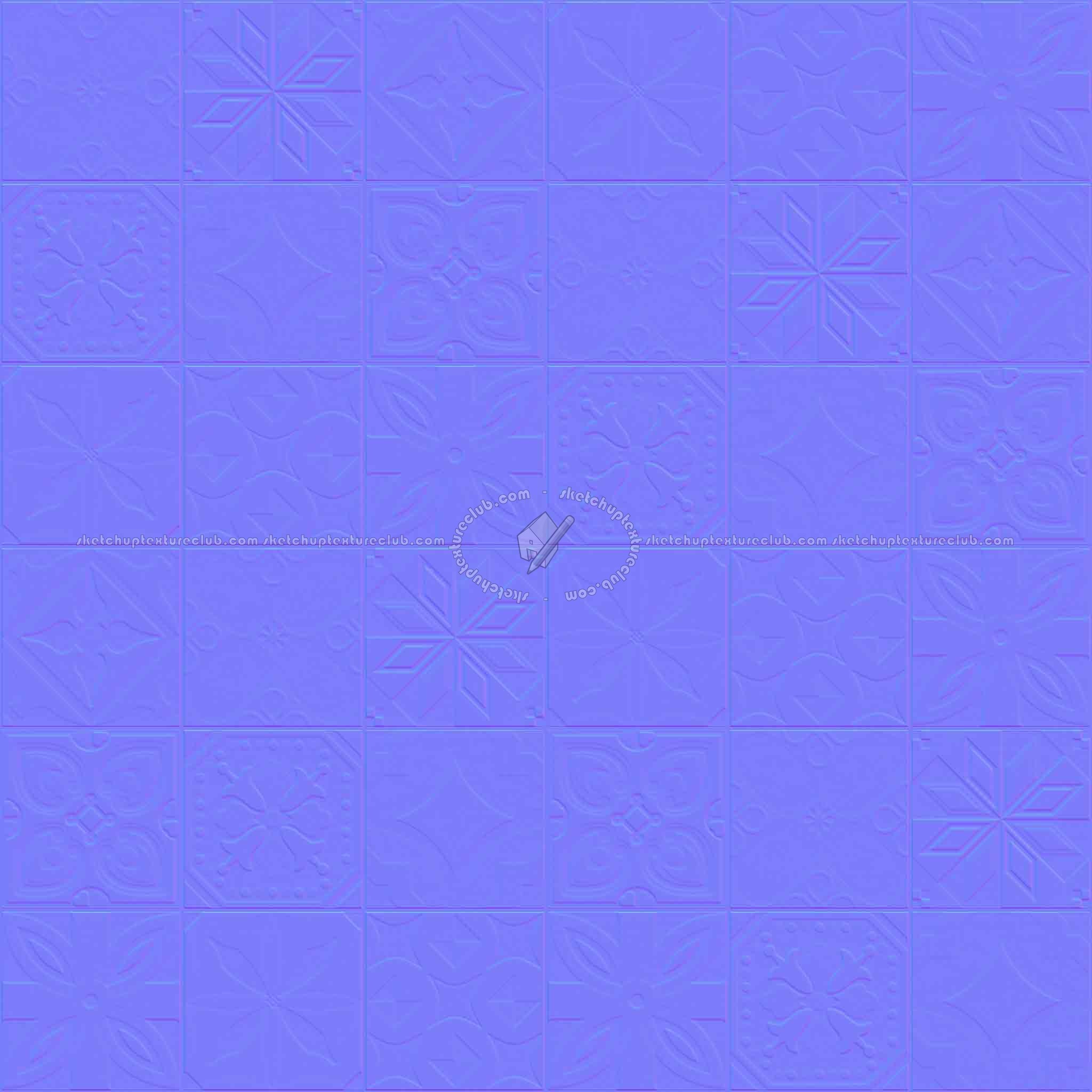 Textures - ARCHITECTURE - TILES INTERIOR - Ornate tiles - Patchwork - Gres patchwork tiles PBR texture seamless 21936 - Normal