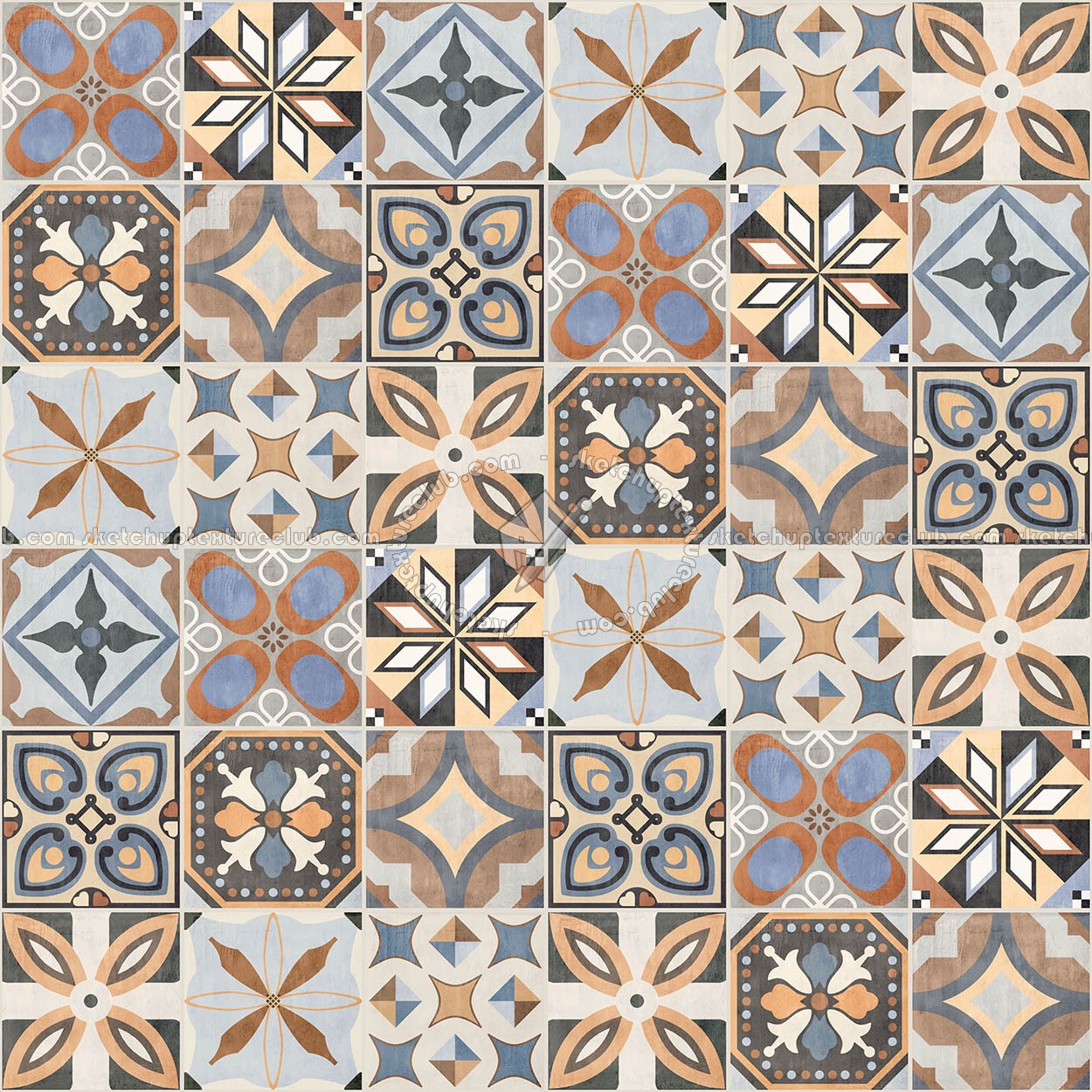 Textures - ARCHITECTURE - TILES INTERIOR - Ornate tiles - Patchwork - Gres patchwork tiles PBR texture seamless 21936 (seamless)